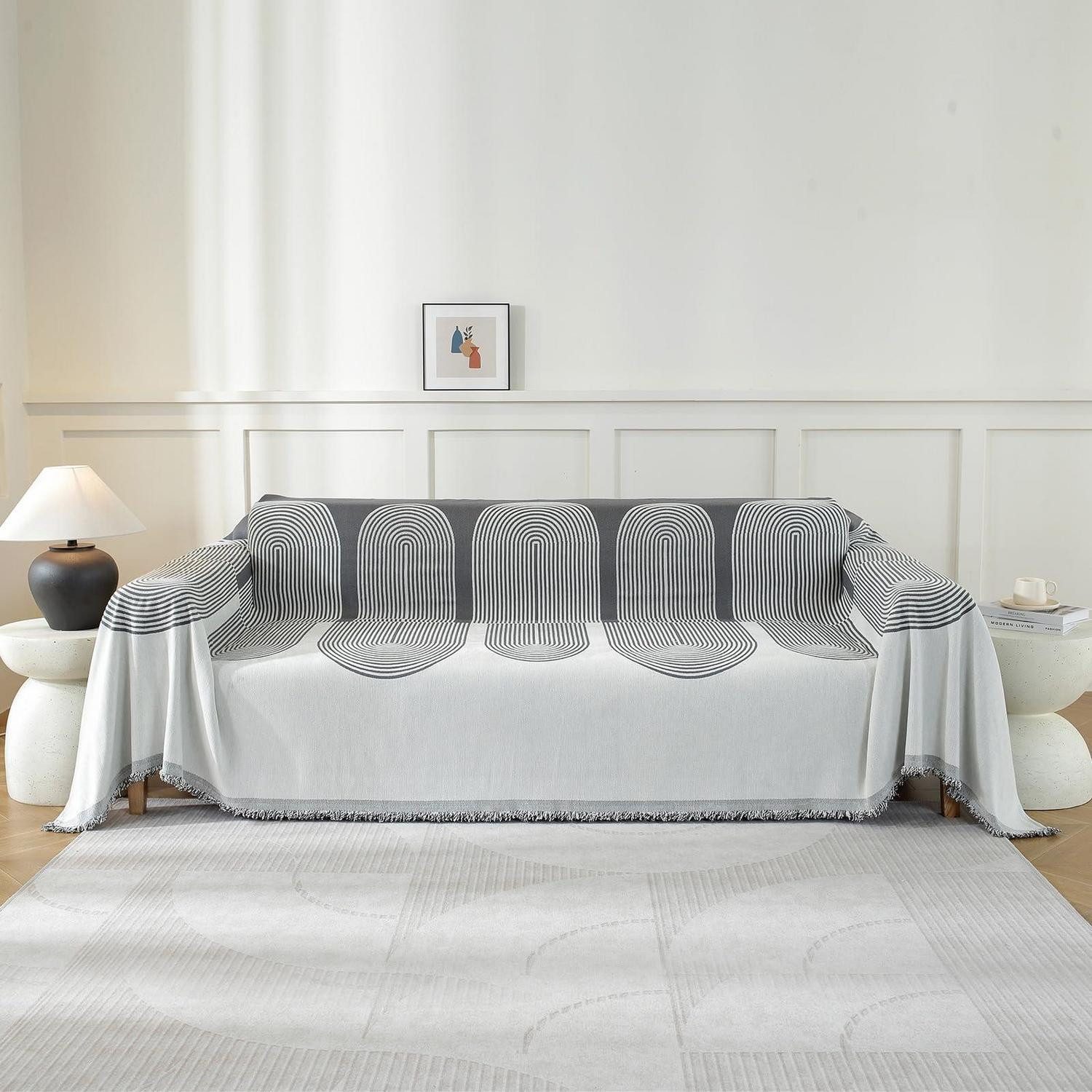 LuxusKollektion Sofabezug Sofa Überwurfdecke 180x340cm 3 Dunkelgrau-arc 180×340 CM ( 3 Sitzer )