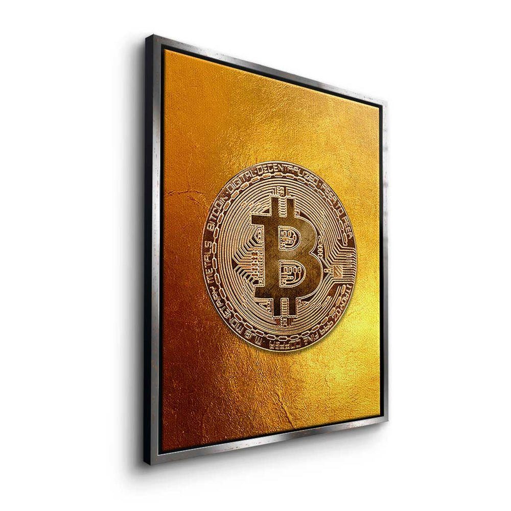 Premium Trading Bitcoin Leinwandbild DOTCOMCANVAS® Leinwandbild, Rahmen Golden Motivation - - Crypto silberner - -