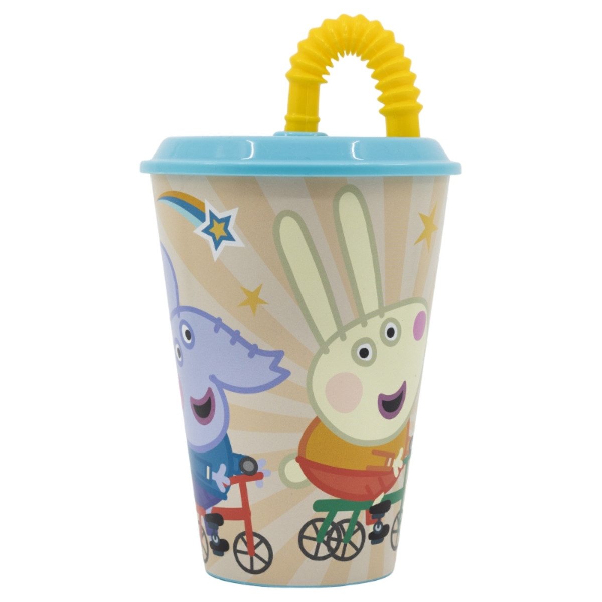 Peppa Pig Becher Trinkbecher 430 ml mit Deckel und Strohhalm, Polyethylen