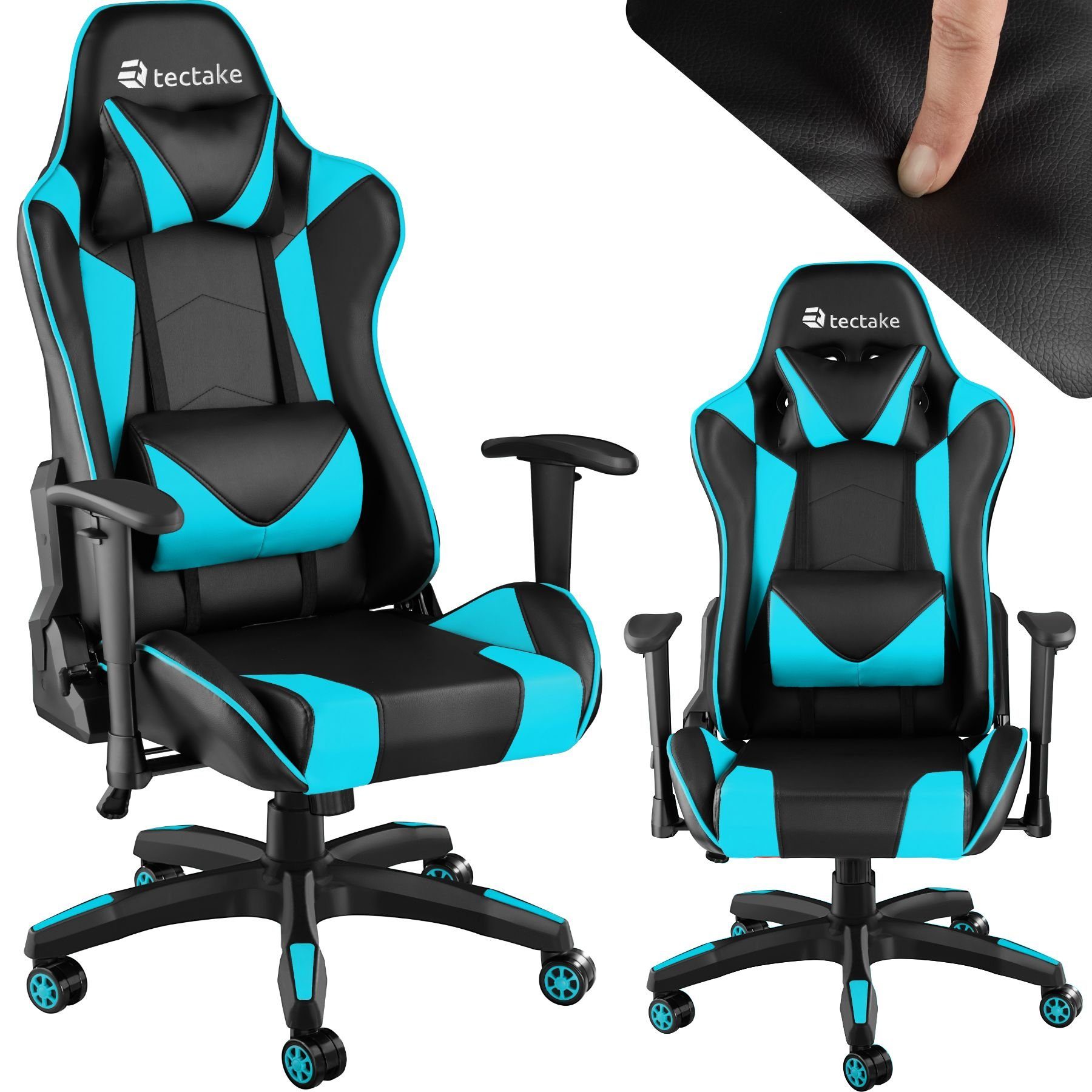 tectake Gaming-Stuhl Twink (1er, St), schwarz/azur Lendenkissen und Kopf- 1