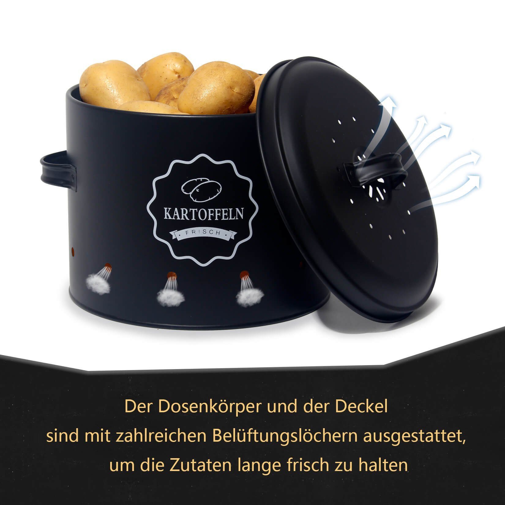 Zedelmaier Vorratsdose Vorratsdosen für Kartoffeln,Zwiebeln,Knoblauch mit360° Luftzirkulation, (TDSET), rund, mit deckel,hält Gemüse länger frisch – Bild 3 von 5