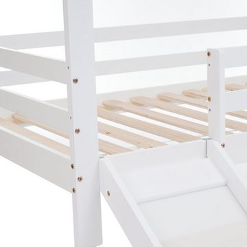 REDOM Kinderbett Etagenbett Hausbett Einzelbett Funktionsbett 90 x 200 cm (mit Rutsche und Leiter zur Aufbewahrung, Etagenbettgestell aus Massivholz mit Lattenrost), Ohne Matratze