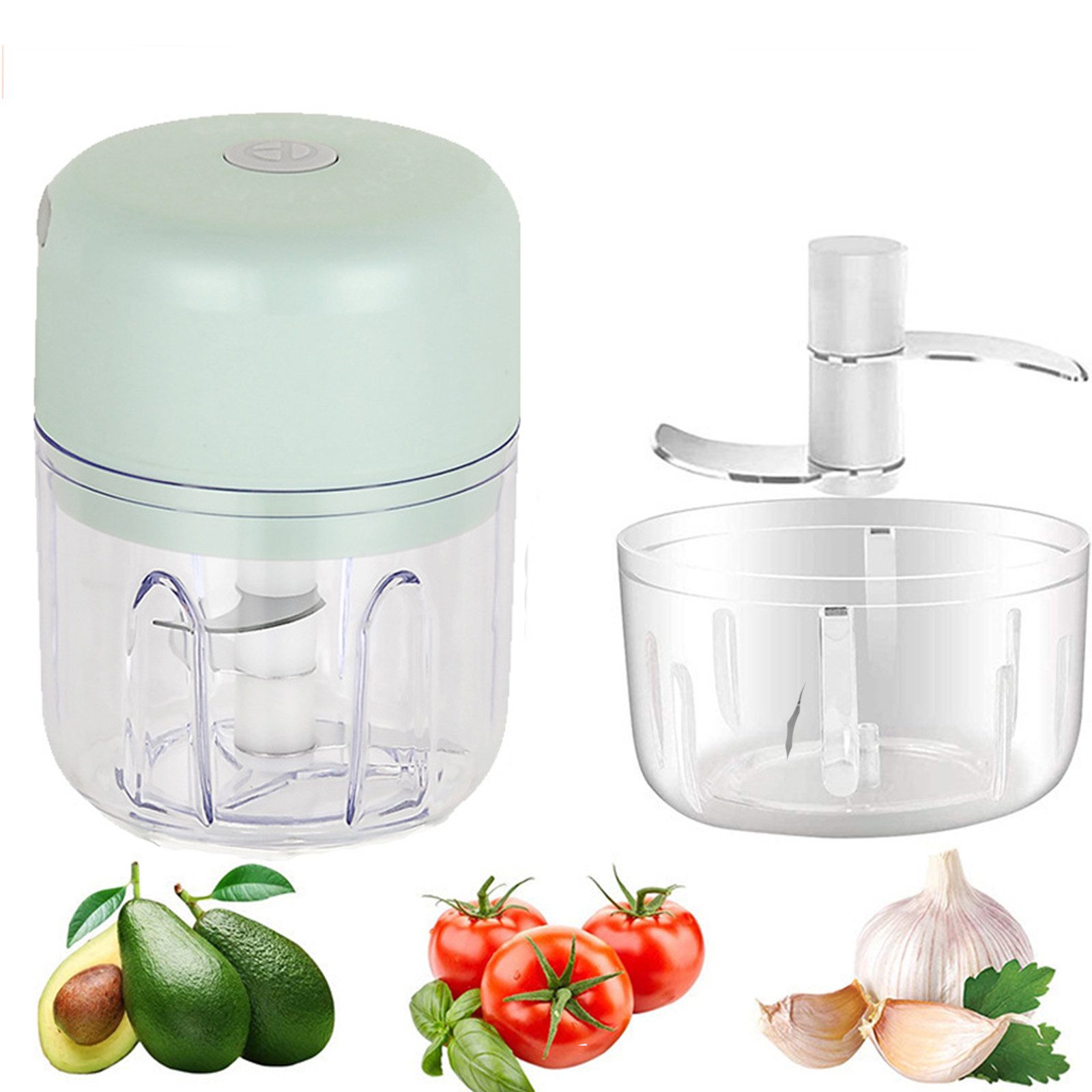 MOPUEA Zerkleinerer Mini Zerkleinerer, 250ML+100ML Elektrischer Lebensmittelhacker, Faltbar, wasserdicht, groß, leicht, mehrere Fächer