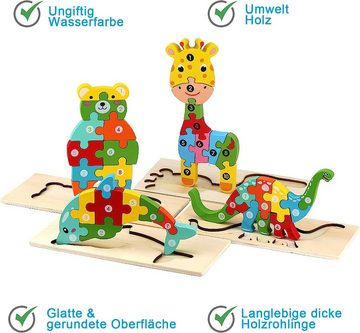 Henreal Lernspielzeug Holzpuzzle für Kleinkinder im Alter von 1–3 Jahren, Montessori (4-St)