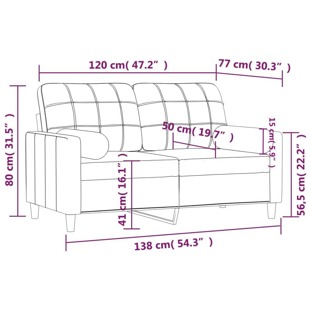 vidaXL Sofa Zierkissen 120 mit Stoff Weinrot 2-Sitzer-Sofa cm