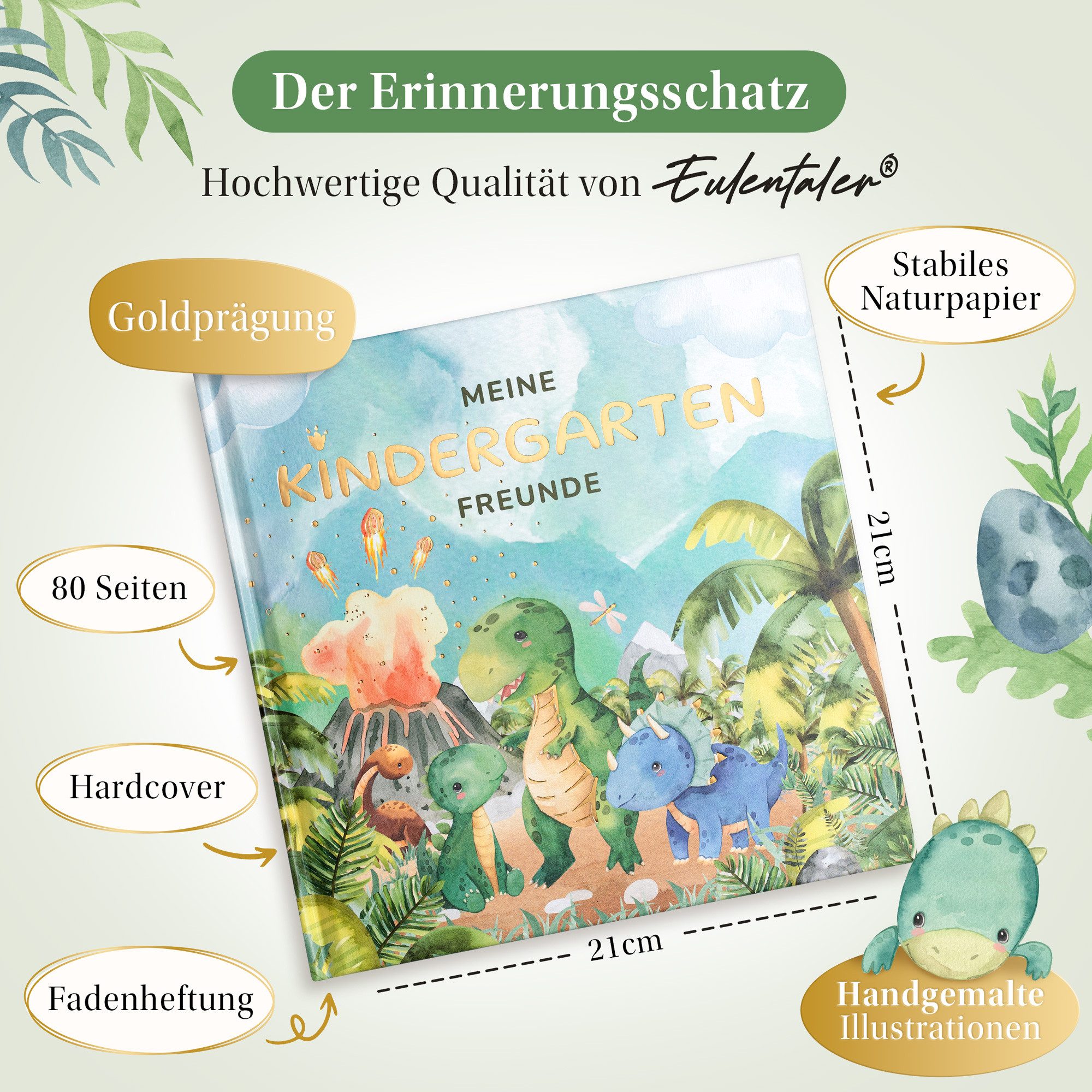 Eulentaler Freundebuch Kindergarten Dino I Von Erzieherinnen gestaltet I, Handgemalte Dinosaurier I Kinderfreundliche Gestaltung