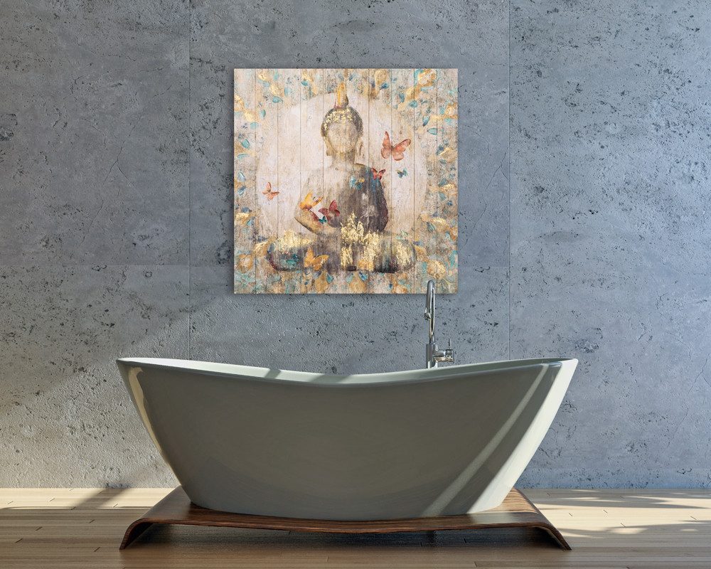 ArtUniverse Gemälde Buddha mit Schmetterlingen 100 x 100 cm, Menschenmotiv