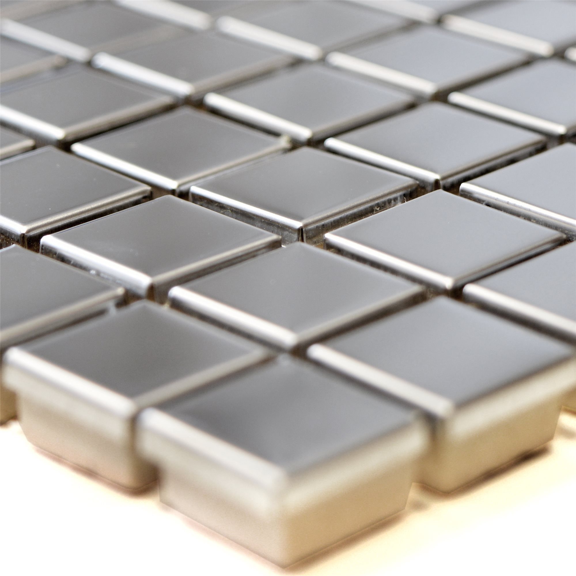 Mosafil Mosaikfliesen Edelstahl Metall Mosaikfliesen Concept Silber Glänzend Q15, Metall-Edelstahl 30.000x30.000, silber, Verlegefertig auf ein Netz geklebt