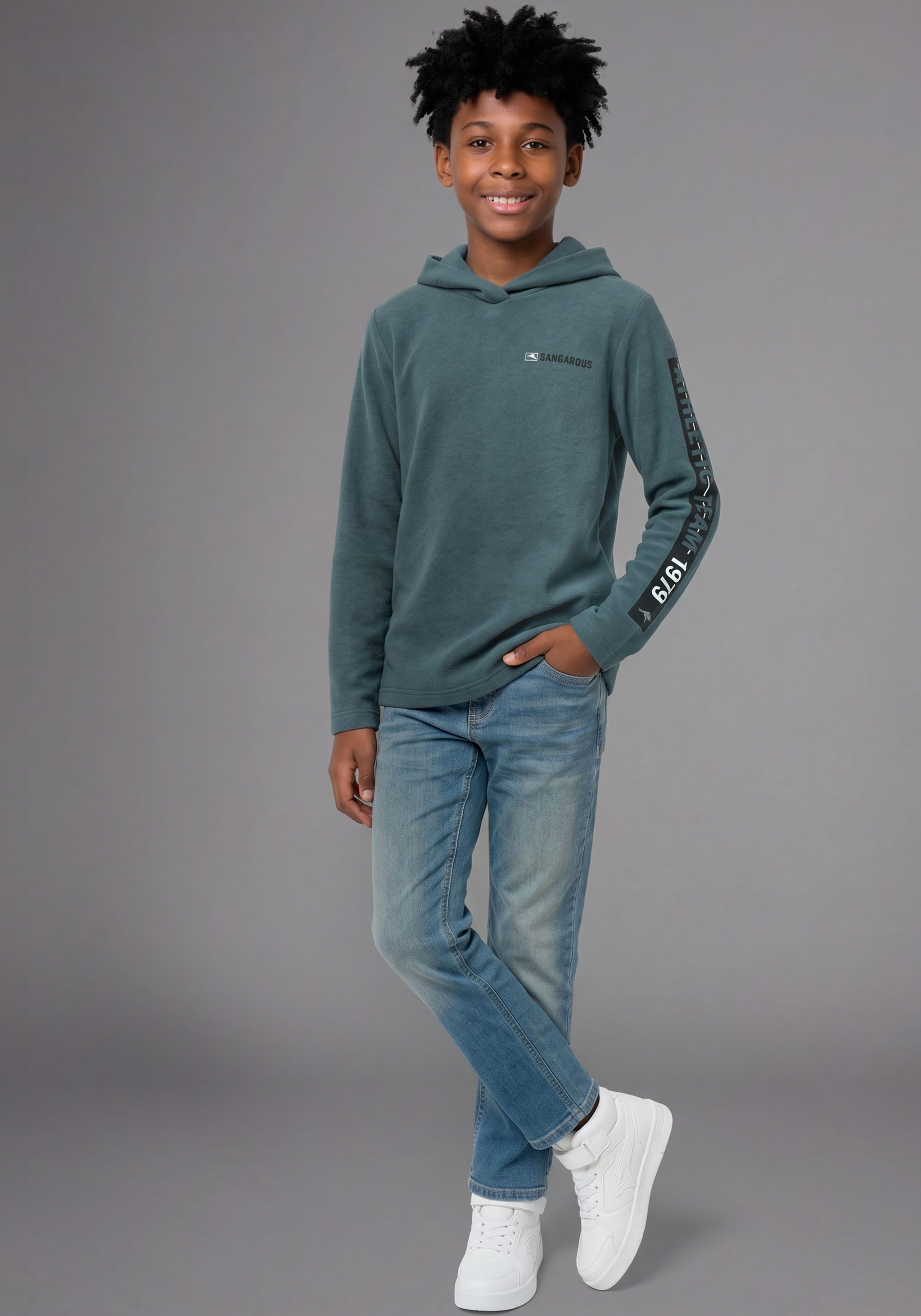 KangaROOS Kapuzenshirt Shirt mit Ärmelprint Meliertes Kapuzenshirt mit Ärmelprint