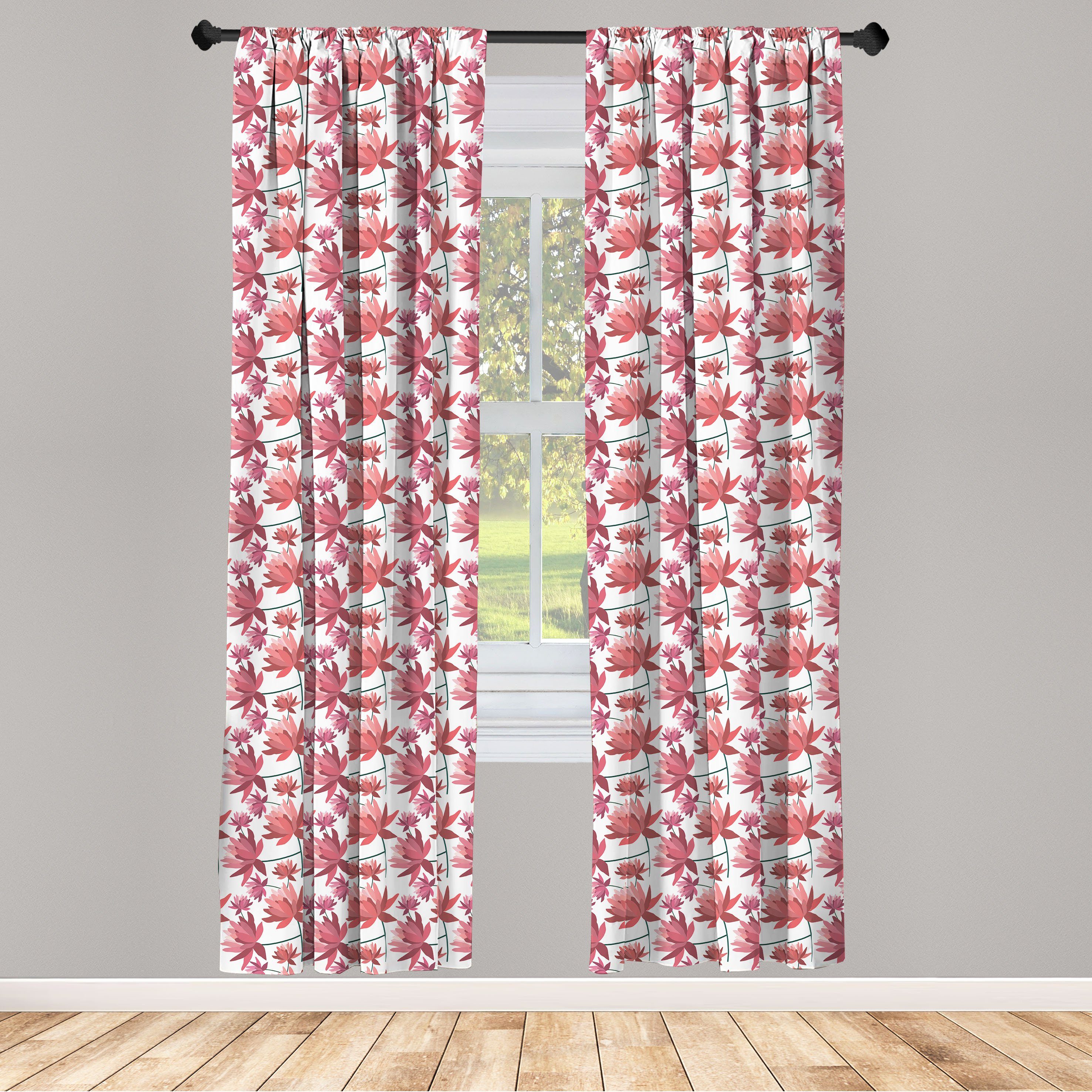 Gardine Vorhang für Wohnzimmer Schlafzimmer Lotus Dekor, Abakuhaus, Lotus-Blüte Microfaser, Abstrakte