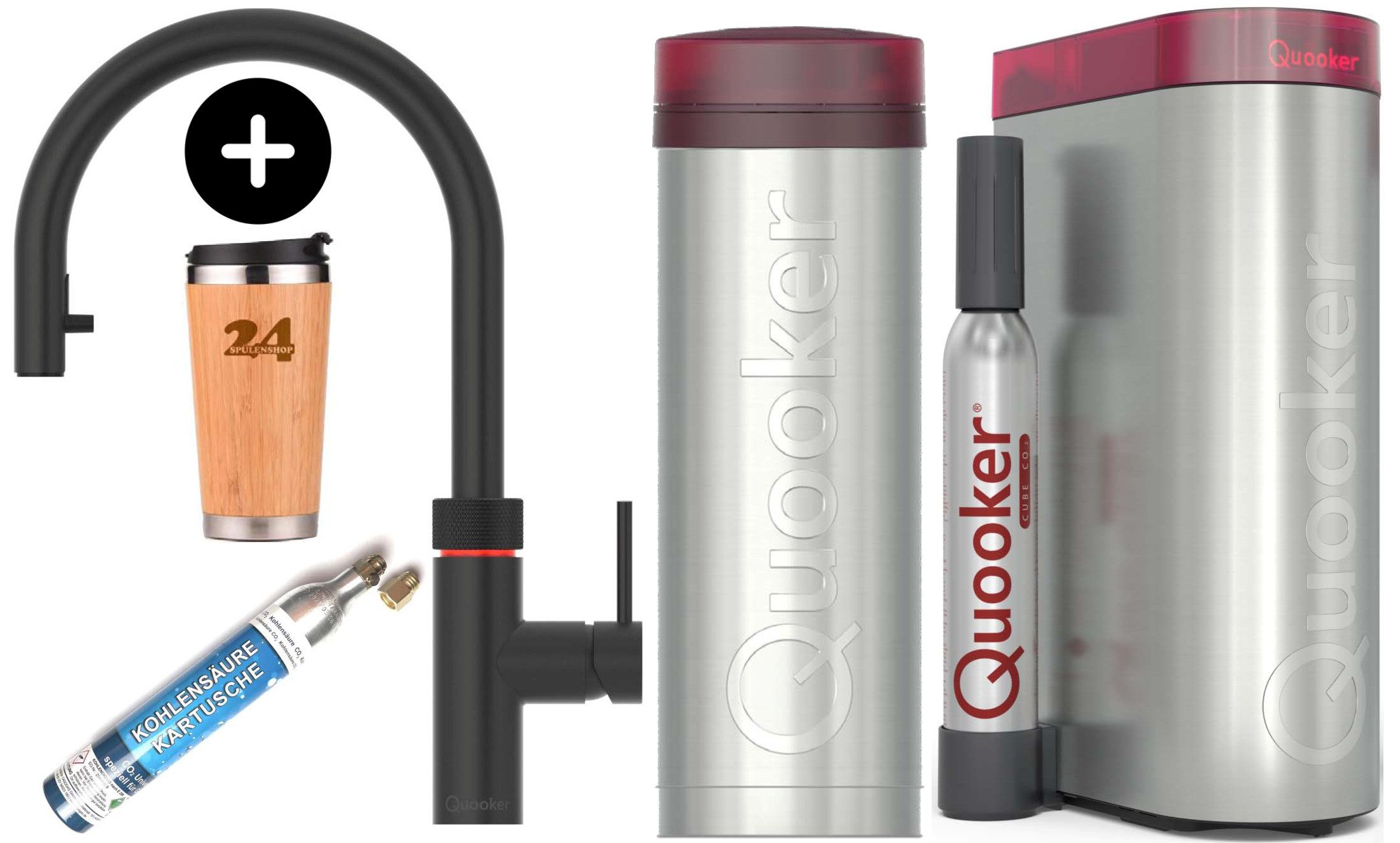 QUOOKER Küchenarmatur QUOOKER FLEX Zugauslauf Schwarz VAQ PRO3 mit CUBE 2 (PRO3FXRBLKCUBE) (2-St) 100°C Kochendwasserhahn mit Trinkwassersystem