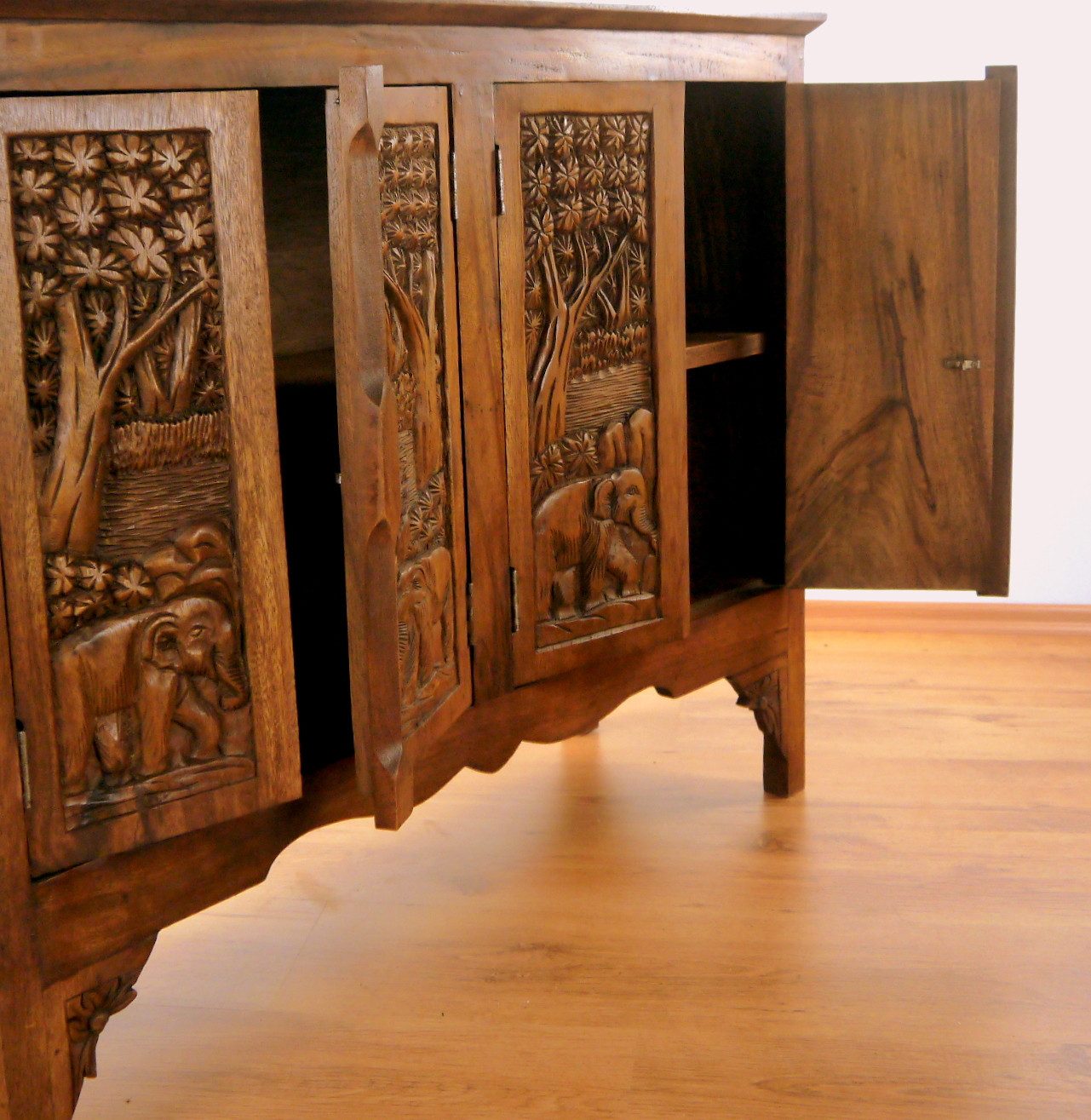 livasia Sideboard Sideboard Massivholz 100x40x80cm Akazie handgeschnitzt
