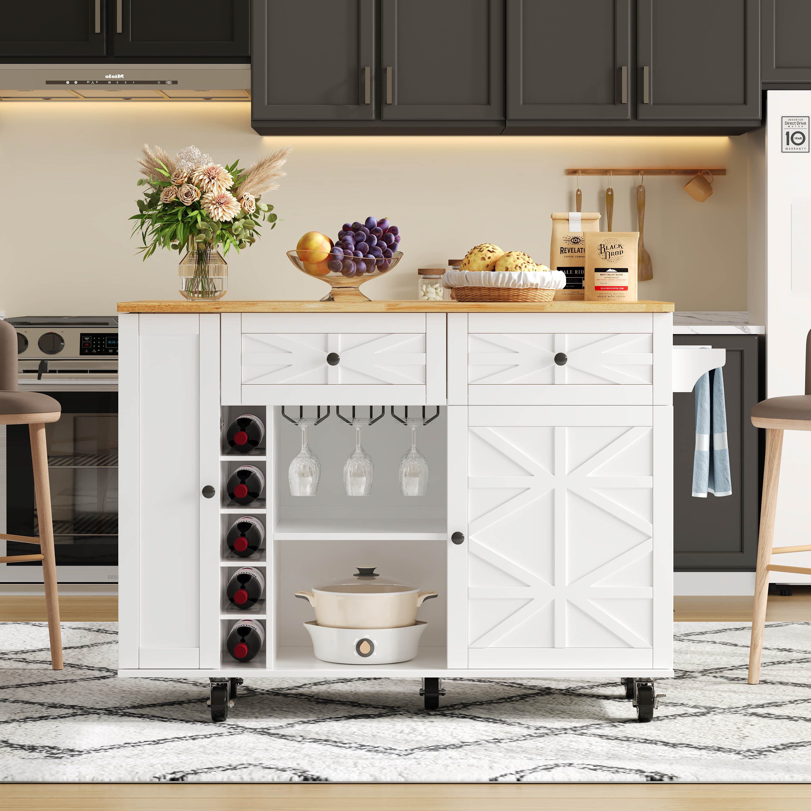 Flieks Küchenwagen mit erweiterbarer Arbeitsplatte, Weinregal und Glashalte günstig online kaufen