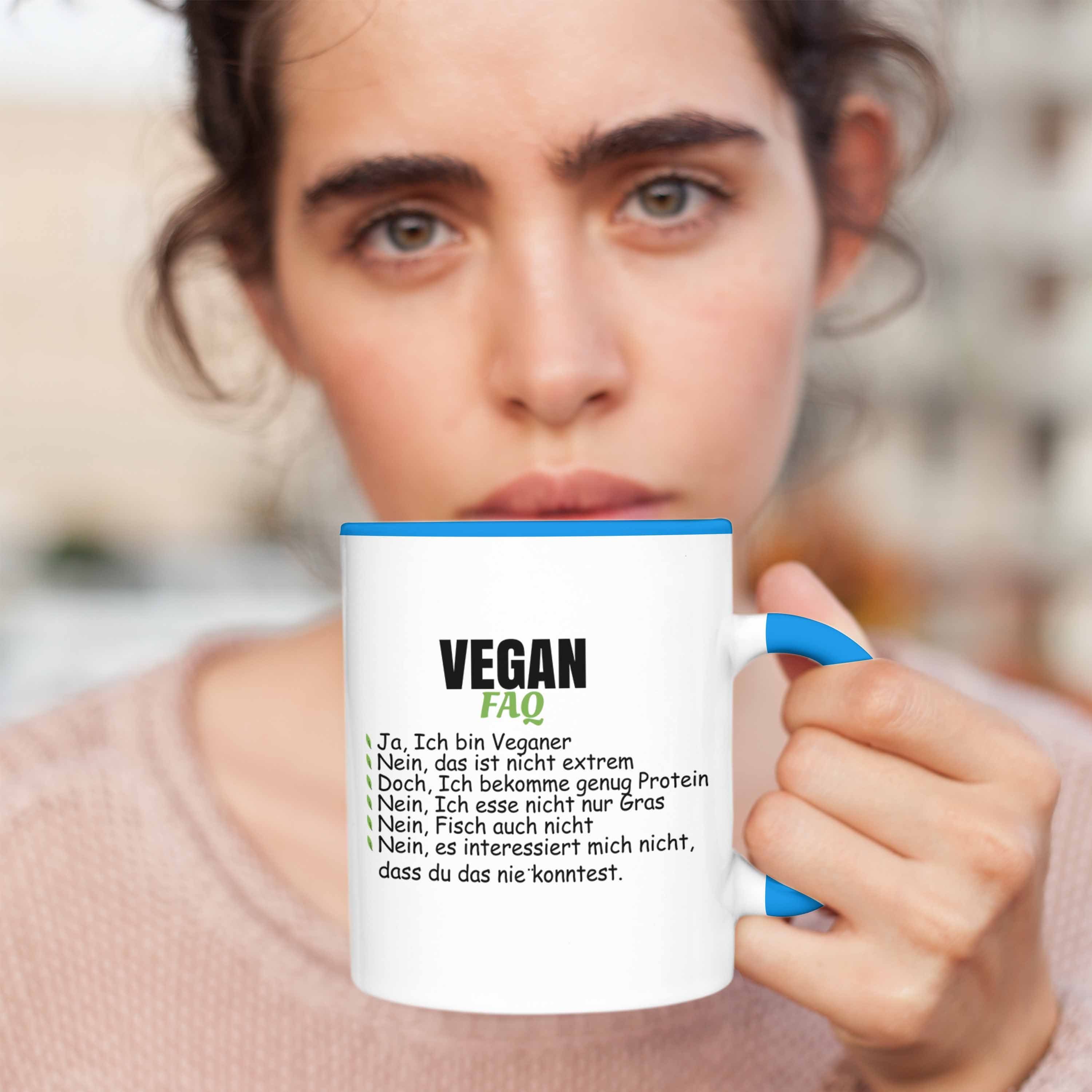 Geschenkidee Trendation Vegane Spruch Spruch Veganer Tasse Geschenk Blau Tasse Lustiger Lebensweise - FAQ Vegan Trendation