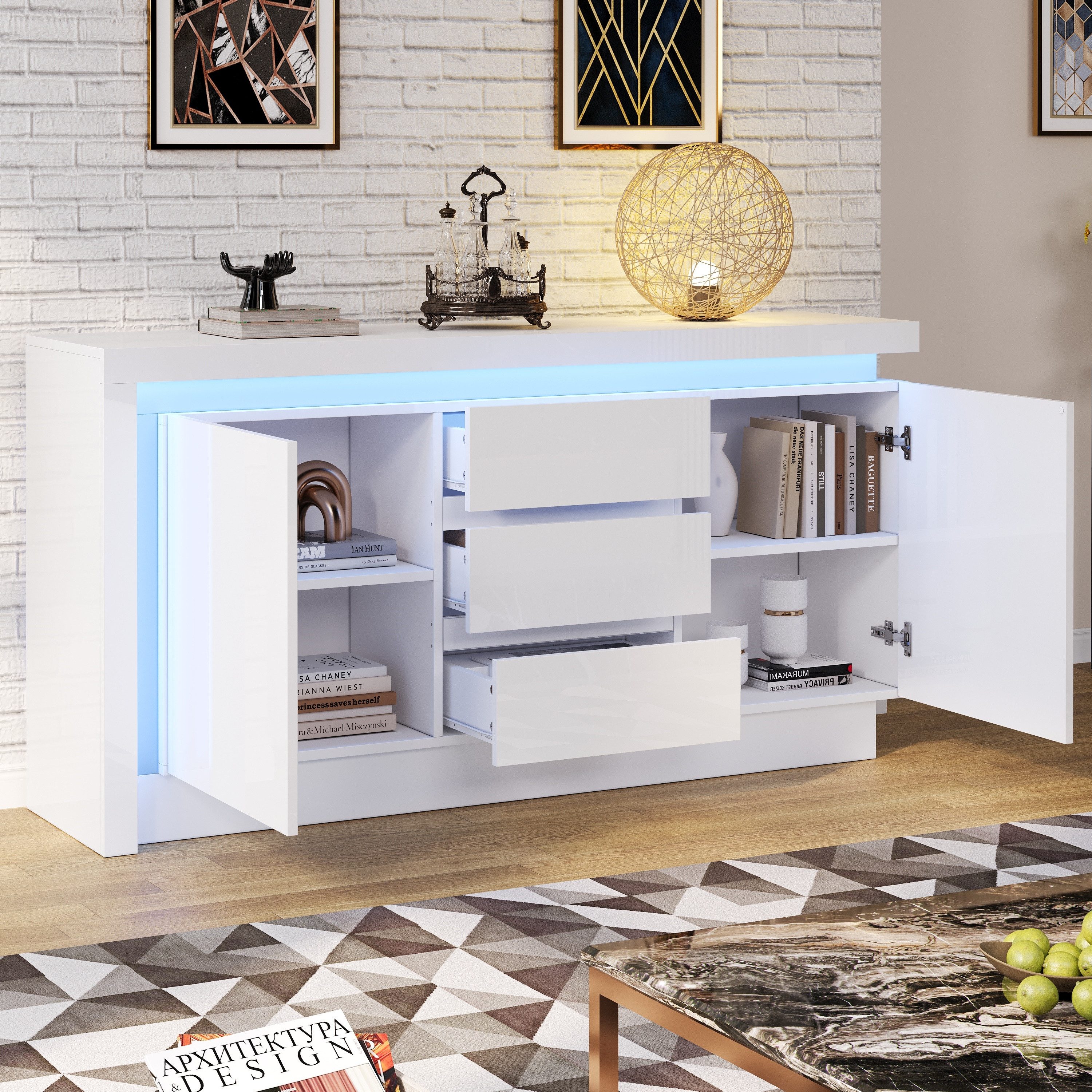 Merax Sideboard hochglanz Weiß Buffetschrank mit LED- Beleuchtung (1 St., 1 günstig online kaufen