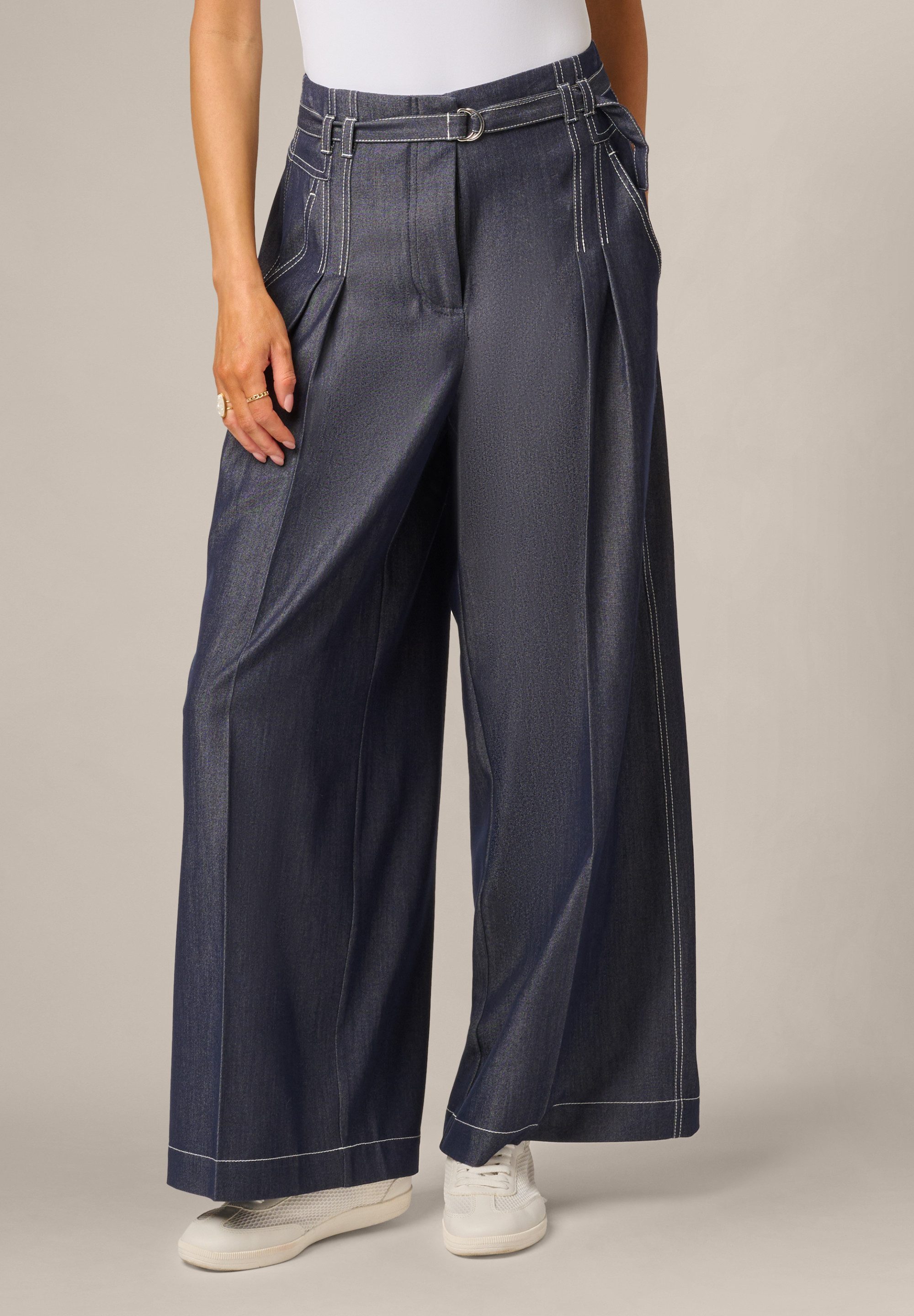 Adrianna Papell Stoffhose Denim Like Topstitch Pant Frische und moderne Hose mit weitem Bein