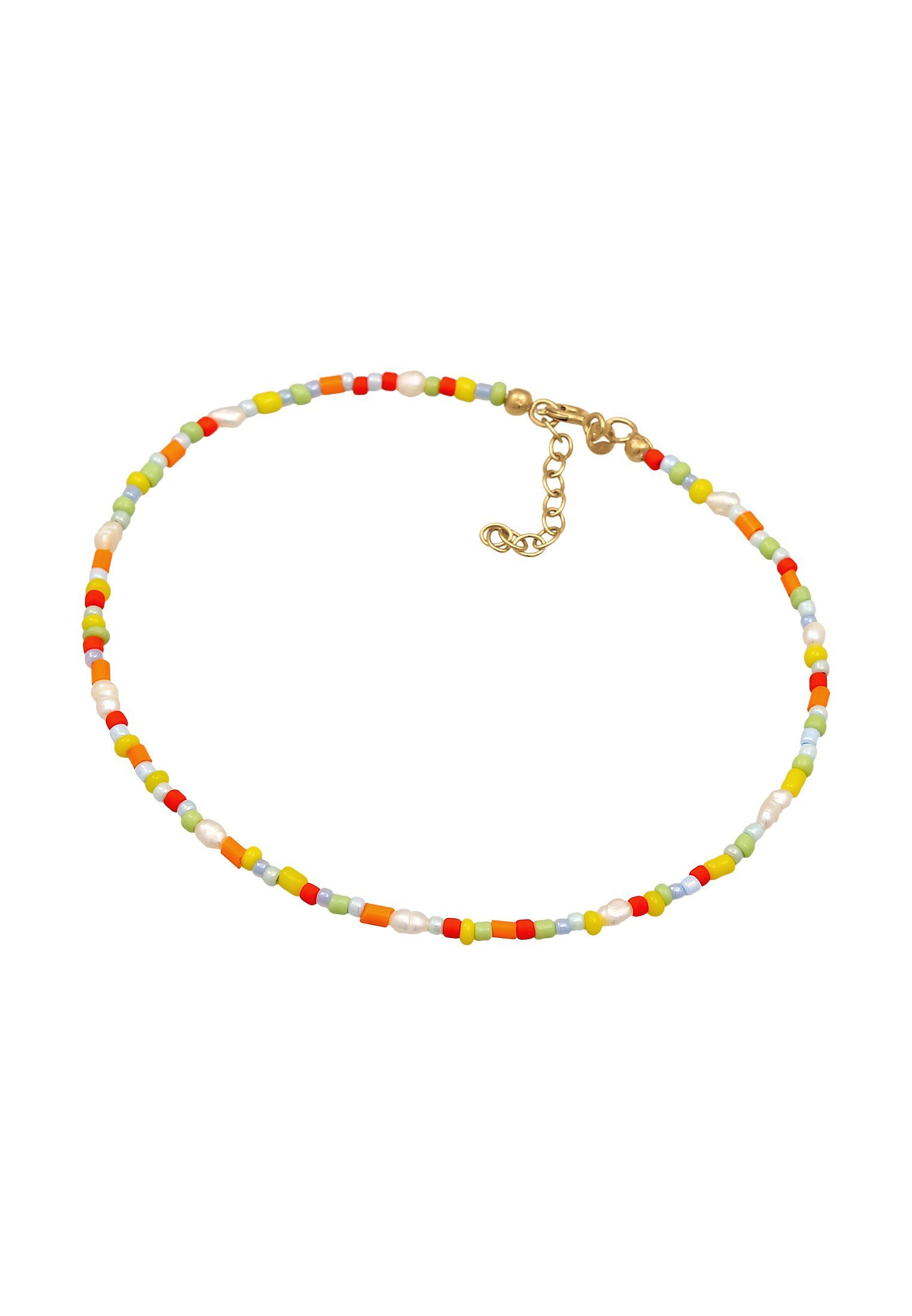 Elli Fußkette Süßwasser-Zuchtperlen Glas Beads Bunt 925 Silber