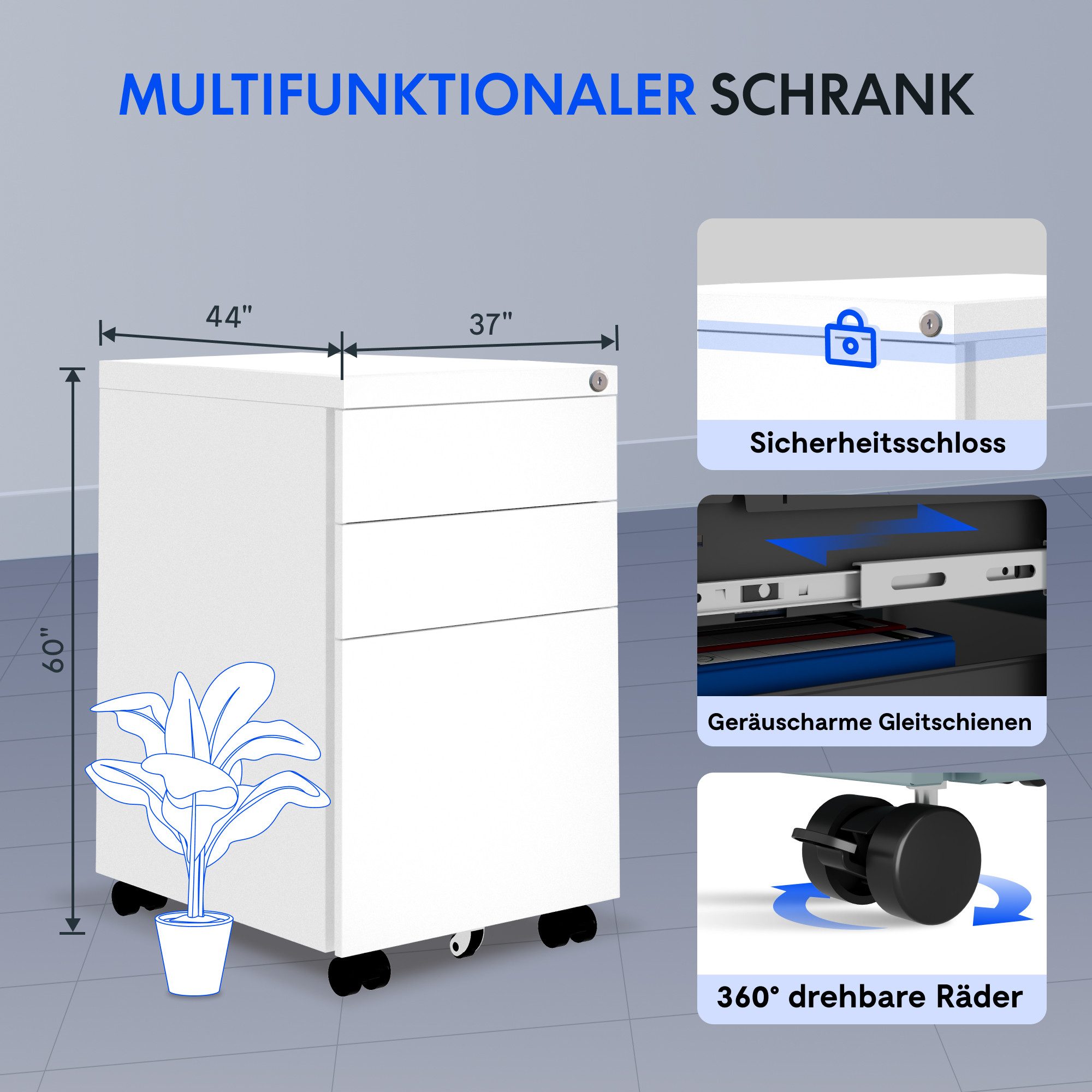 FLEXISPOT Rollcontainer Aufbewahrungsschrank, Büroschrank MIT Schloss, günstig online kaufen