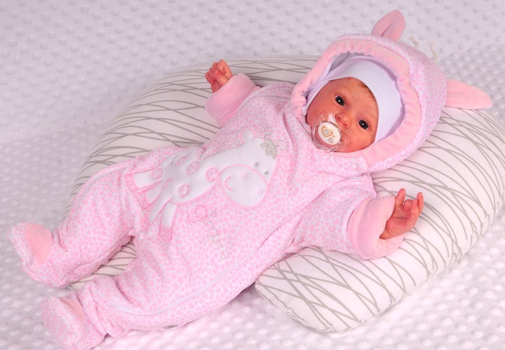 La Bortini Schneeoverall Wagenanzug Baby Anzug Overall Schneeanzug in Rosa Giraffe kuschelig weich, aus Velours, gefüllt und gefuttert