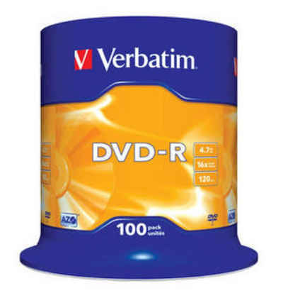 Verbatim DVD-Rohling 100 Verbatim Rohlinge DVD-R 4,7GB 16x Spindel