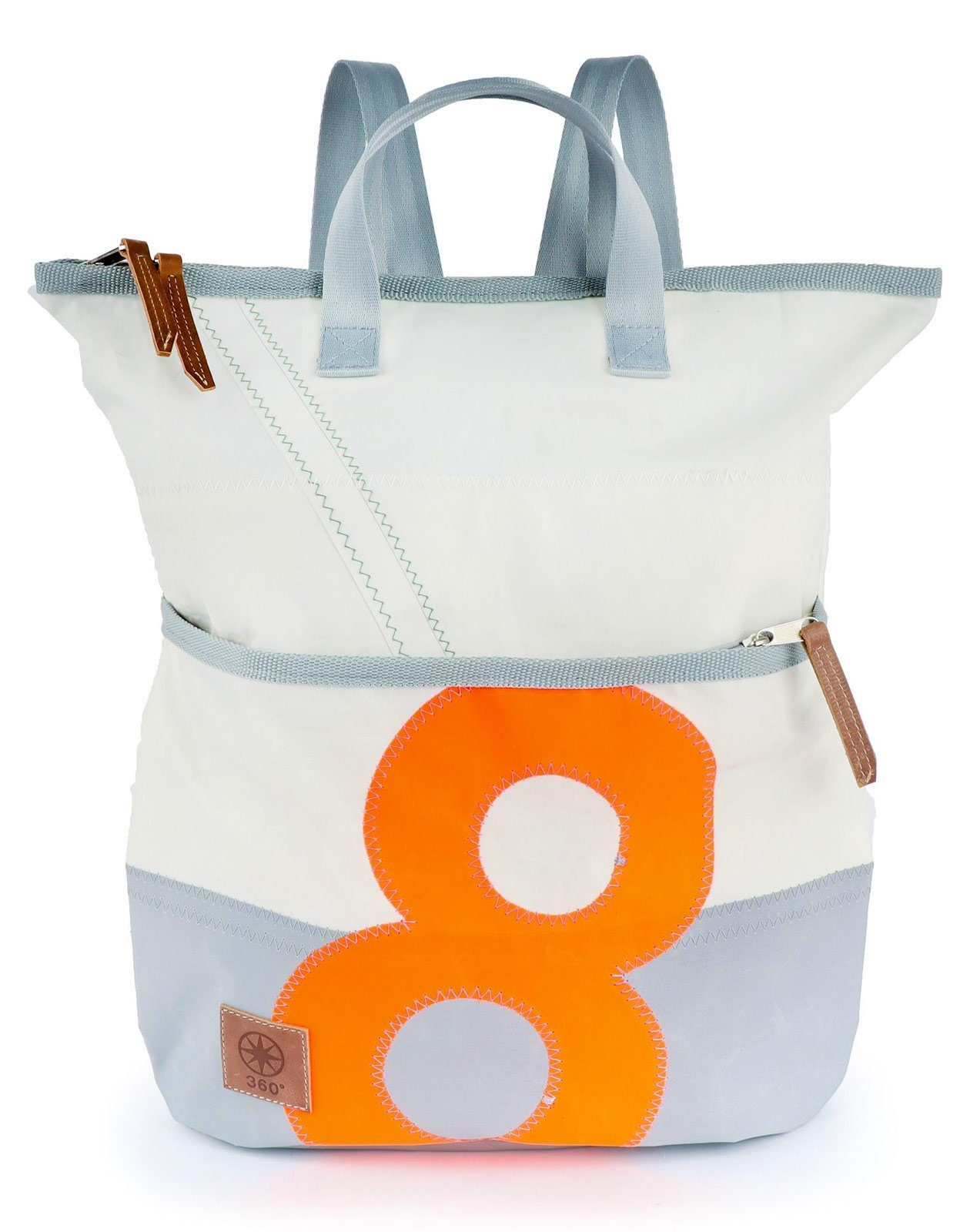 360Grad Tagesrucksack Rucksack Tasche Ketsch orange, Mini, weiß-grau Segeltuch recyceltes