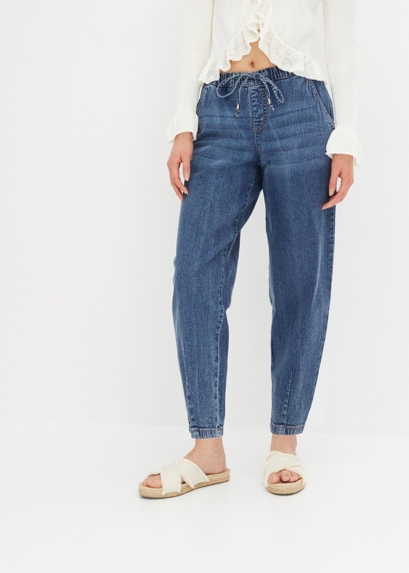 bonprix Loose-fit-Jeans (1-tlg) Barrel-Form, mit Gummibund, mit Elasthan-Anteil