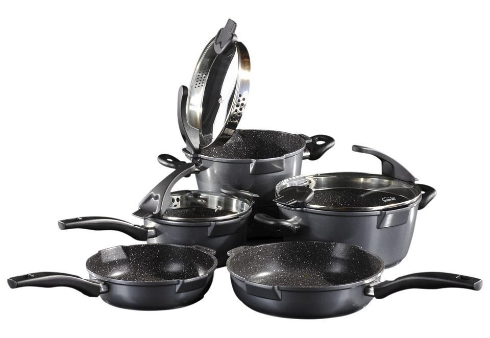 STONELINE Topf-Set Future, Aluminiumguss (Set, 8-tlg., Kochtopf 20/24, Stieltopf 18 cm, Schmorpfanne 20/24 cm), Induktion