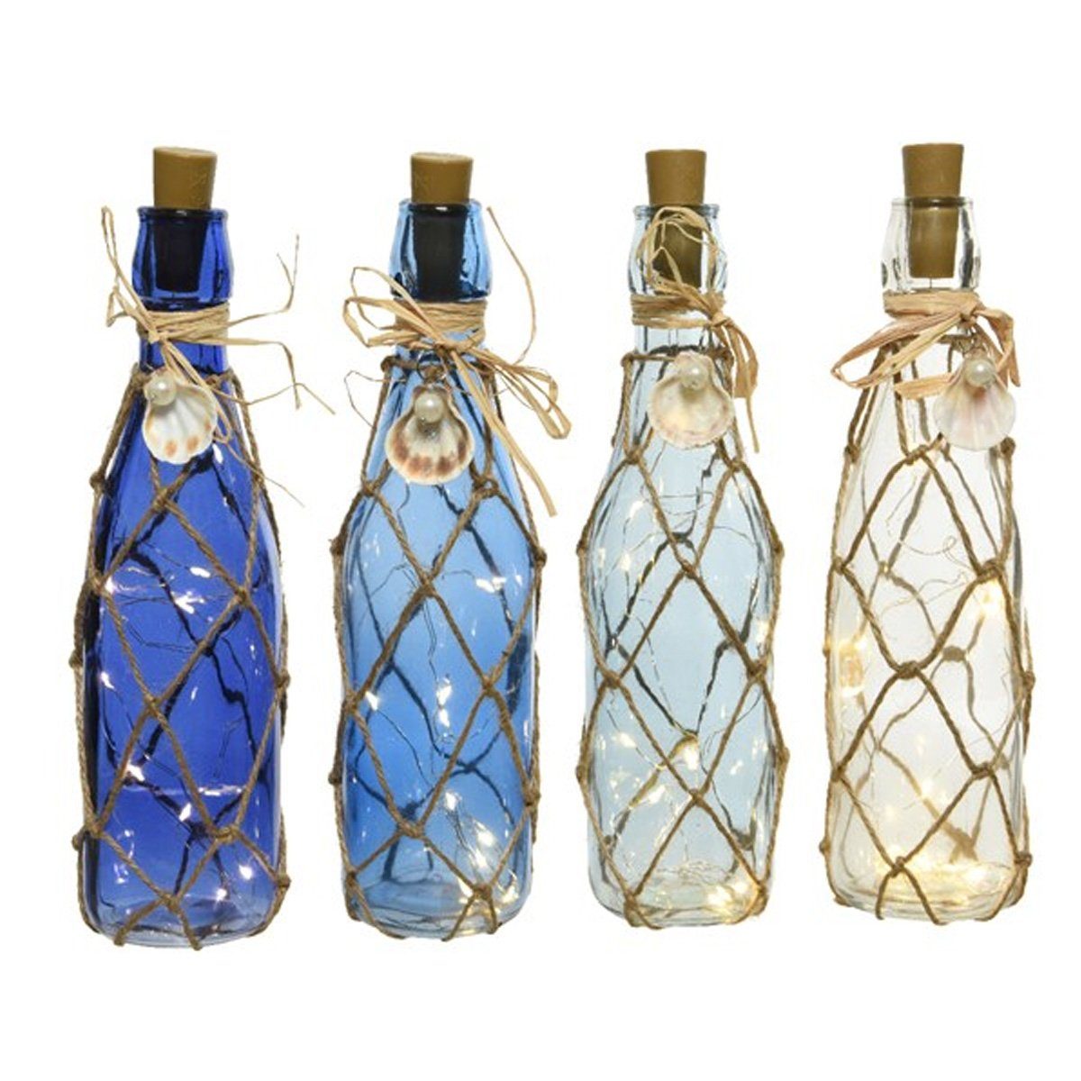 MARELIDA LED Dekolicht LED Dekoflasche mit Drahtlichterkette Juteseil Maritim Flaschenlicht, LED Classic, warmweiß (2100K bis 3000K)