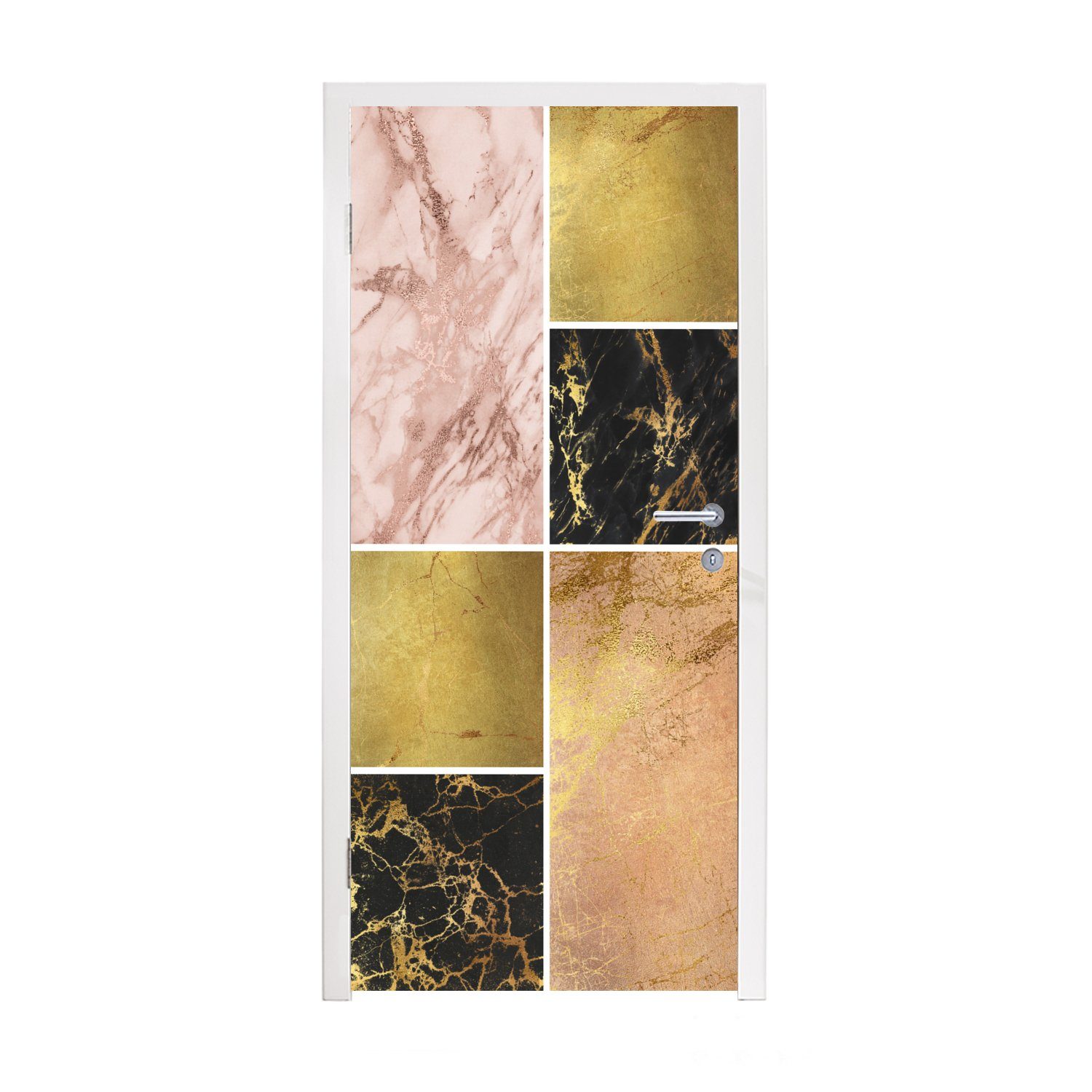 MuchoWow Türtapete - St), Matt, für Türaufkleber, Gold, (1 Tür, Marmor Rosa cm Fototapete bedruckt, 75x205 