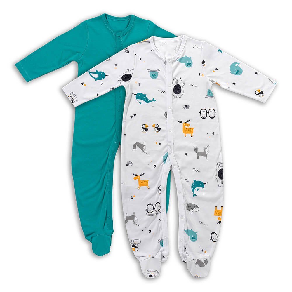 Schlummersack Schlafanzug Bio Baby-Schlafanzug langarm 2er Pack OEKO-TEX zertifiziert Polarfreunde