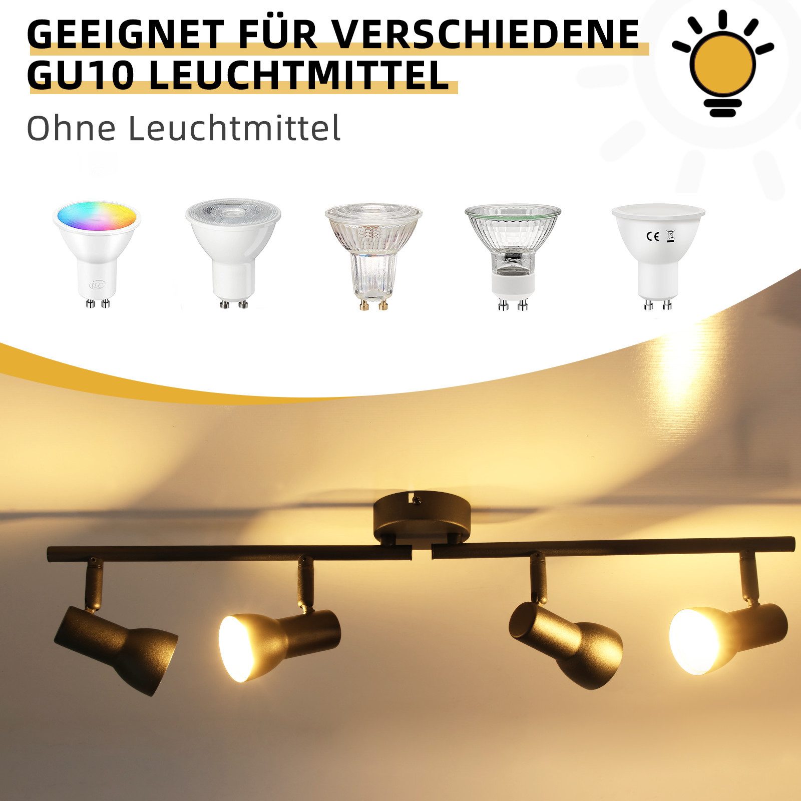 ZMH Deckenstrahler 4 Flammig GU10 Deckenleuchte günstig online kaufen