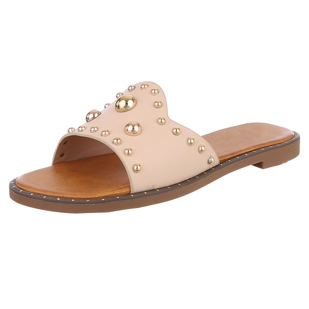 Ital-Design Modische Slides mit Glitzer-Details für Damen Pantolette (89542625) Blockabsatz Pantoletten in Beige