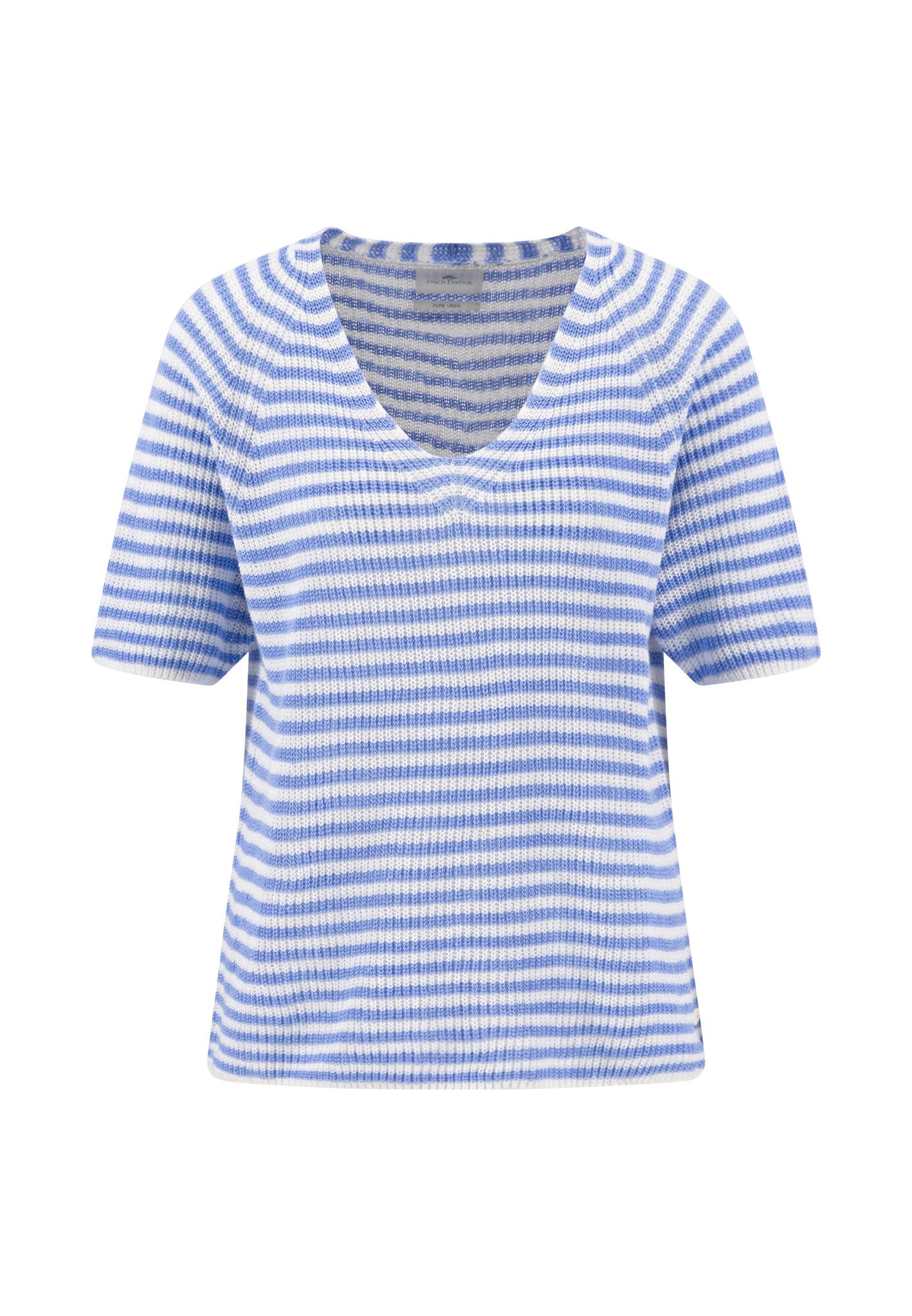 FYNCH-HATTON Strickpullover PULLOVER 1/2 V-NECK STRIPE LINEN
