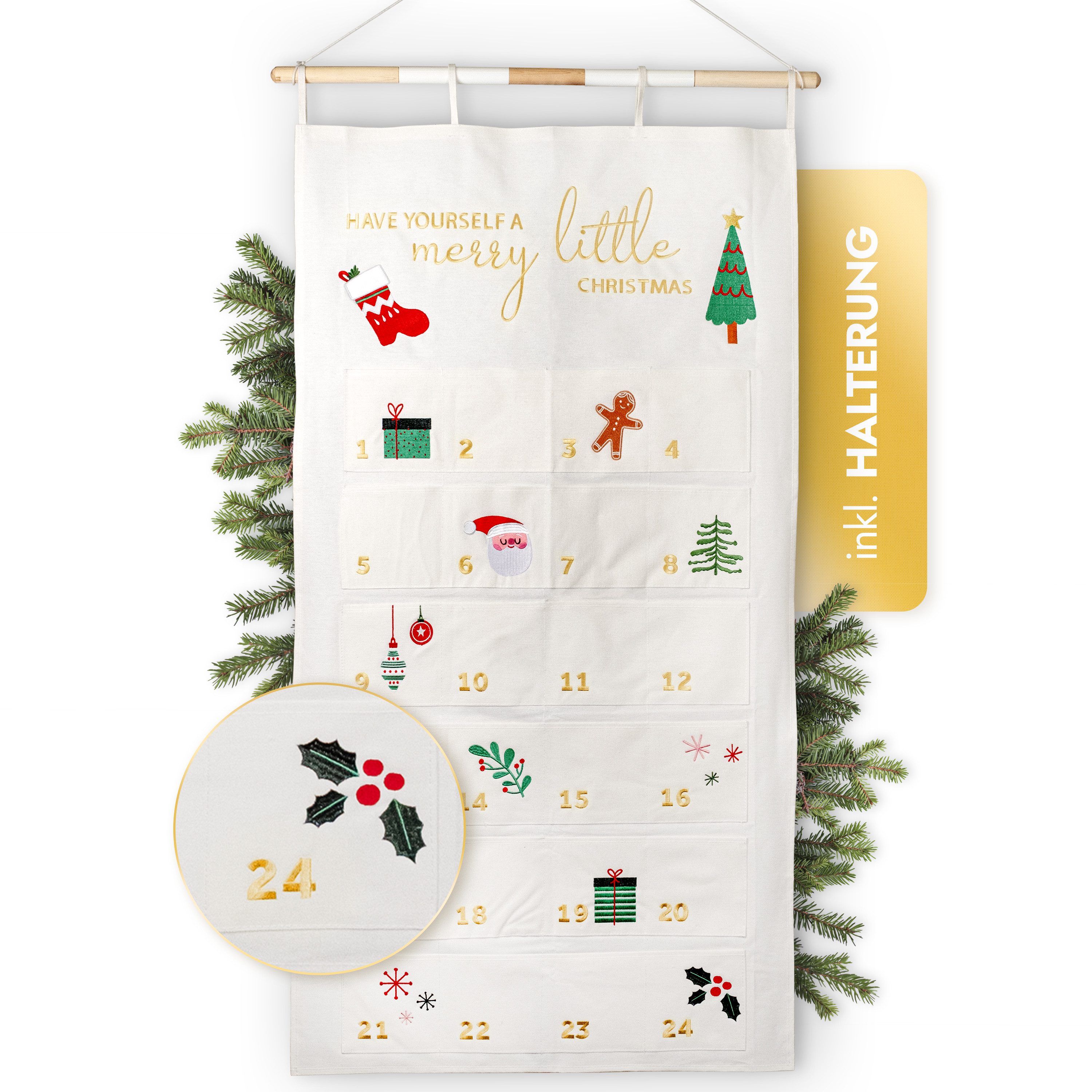 Amari befüllbarer Adventskalender AMARI ® Adventskalender zum Befüllen - Wandkalender mit 24 Fächern