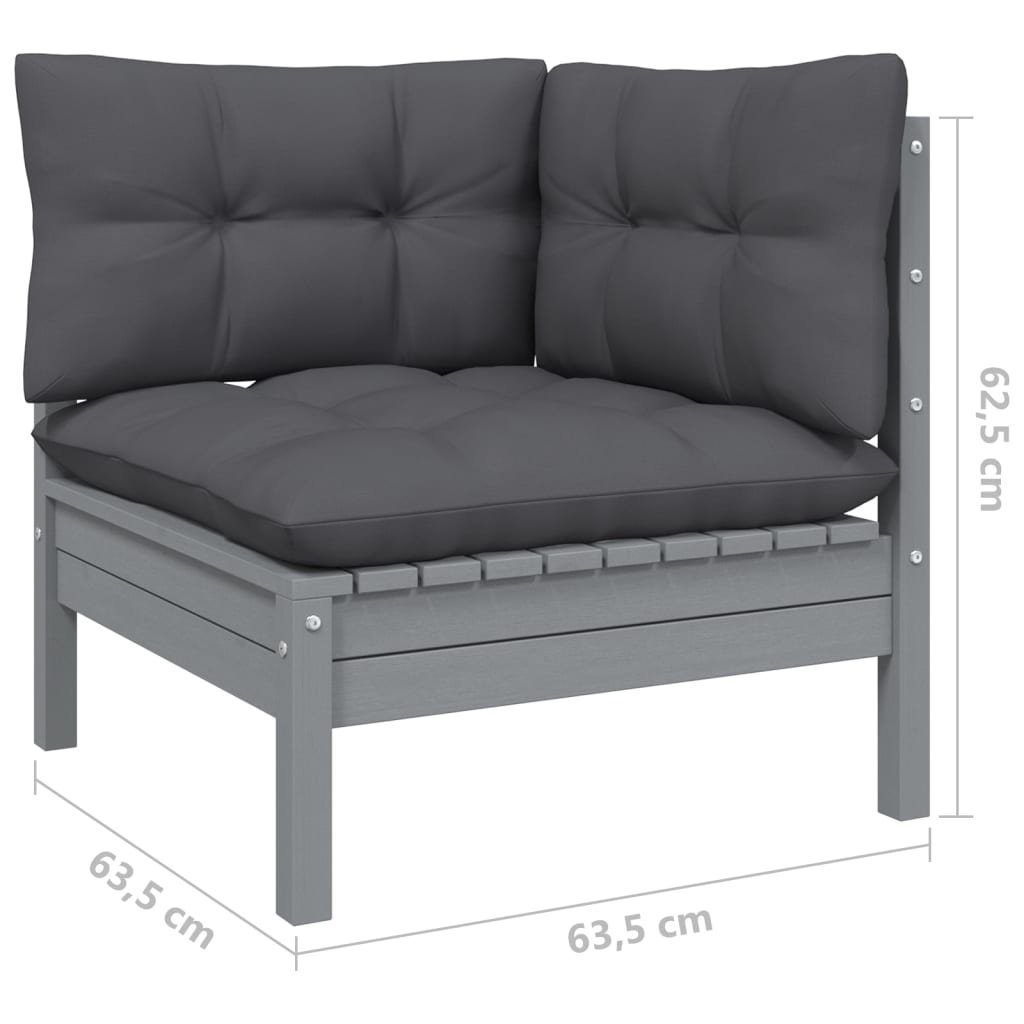 Gartenlounge-Set vidaXL (8-tlg) mit Garten-Lounge-Set Kissen 10-tlg. Grau Kiefernholz,