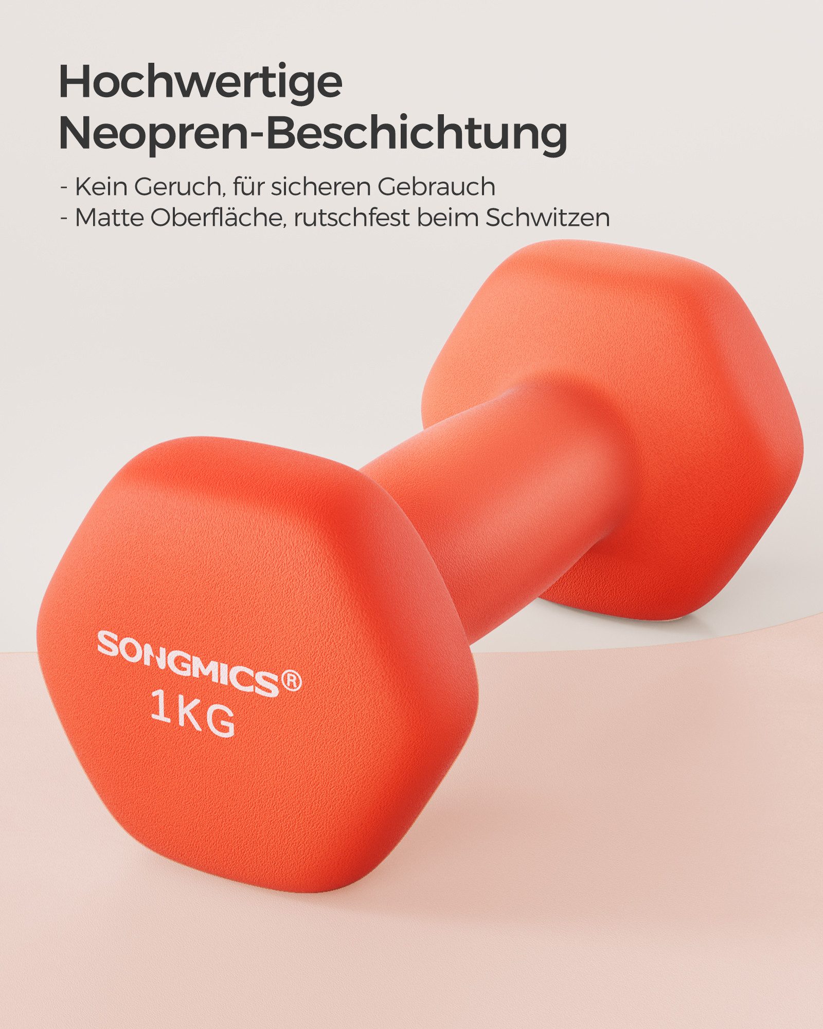 SONGMICS Kurzhantel Hanteln, 5 Gewichtsklasse, (2er Set Neopren-Beschichtung, Hantelset, Kurzhanteln, Hexagon), 2 x 1 kg, Krafttraining, Workout, Fitnesstraining, für Zuhause