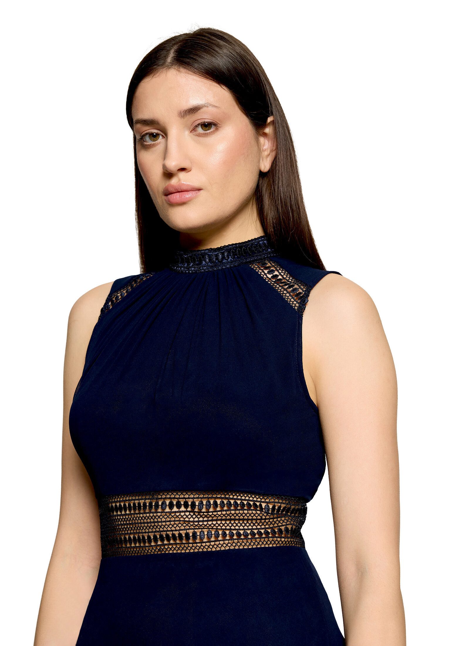 Vera Mont Cocktailkleid Damen mit Spitzeneinsatz Aufgesteppte Bänder