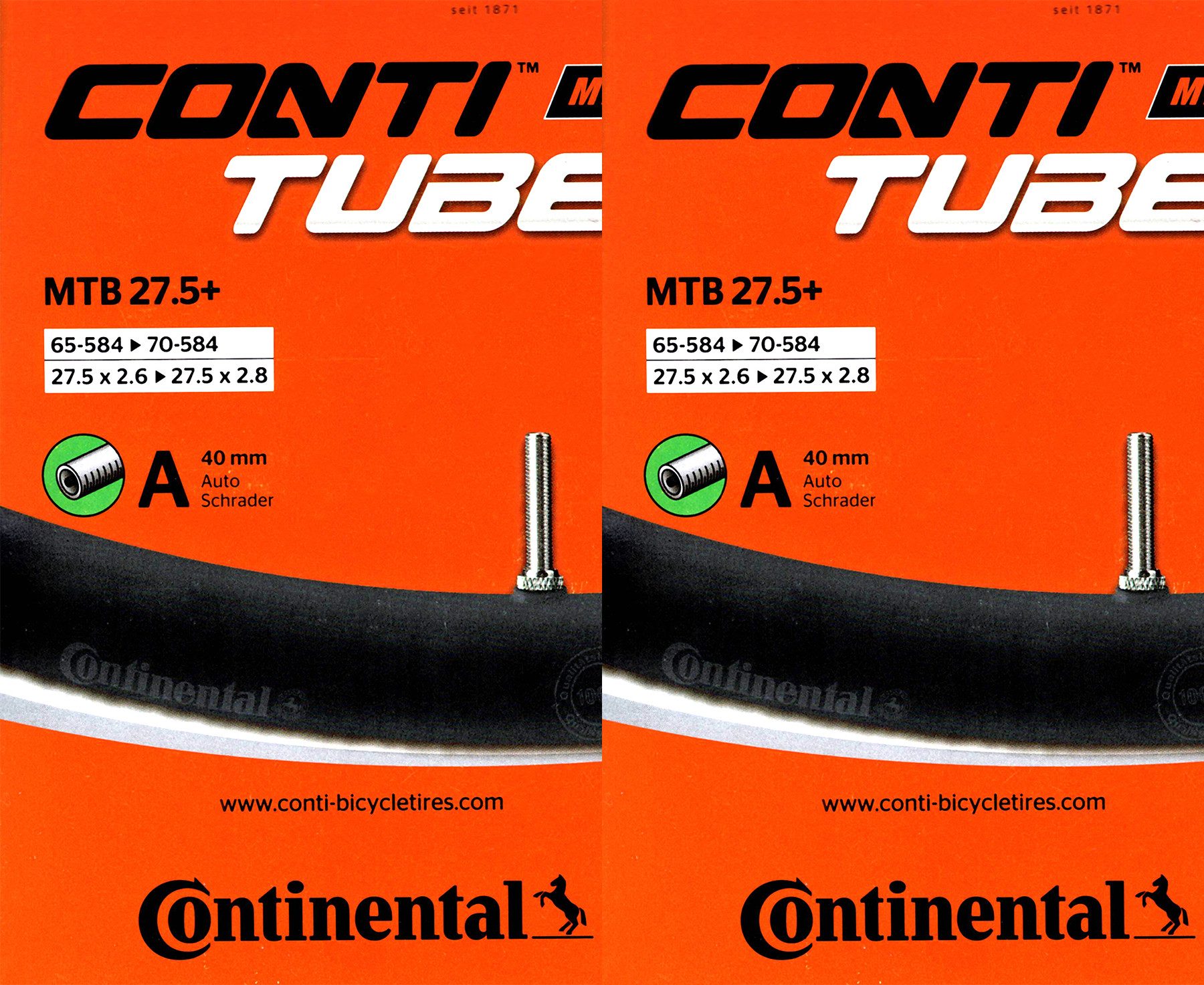 CONTINENTAL Fahrradschlauch 2x Continental MTB 27,5+ AV Schlauch Schrader Ventil 40 mm, 2,80, 2,60, 2,75, (2-St)