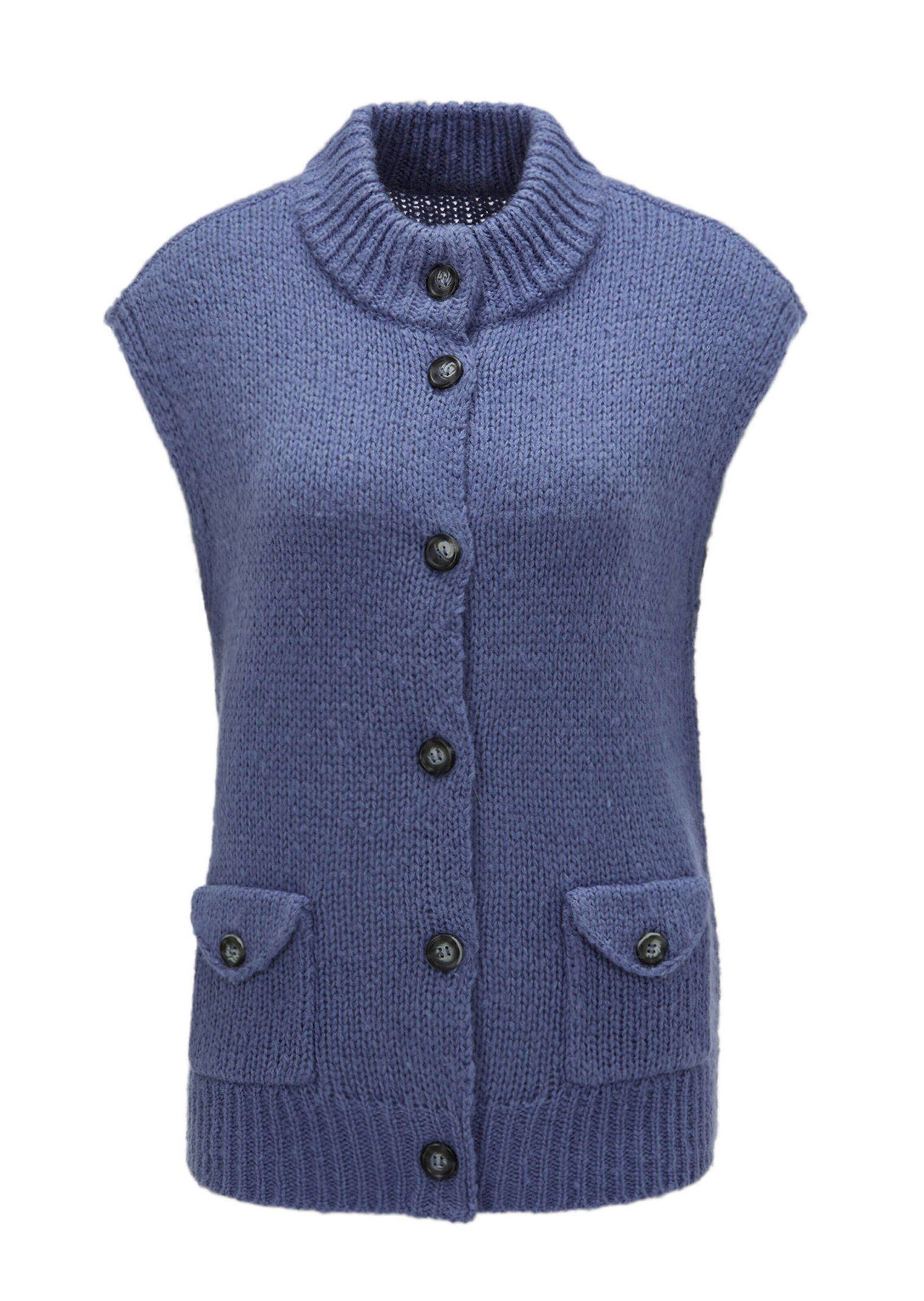 GOLDNER Strickweste Stilvoller Strickpullunder, Stehkragen Herbstweste mit Knopfleiste, Rippenblenden, Taschen und ohne Arm