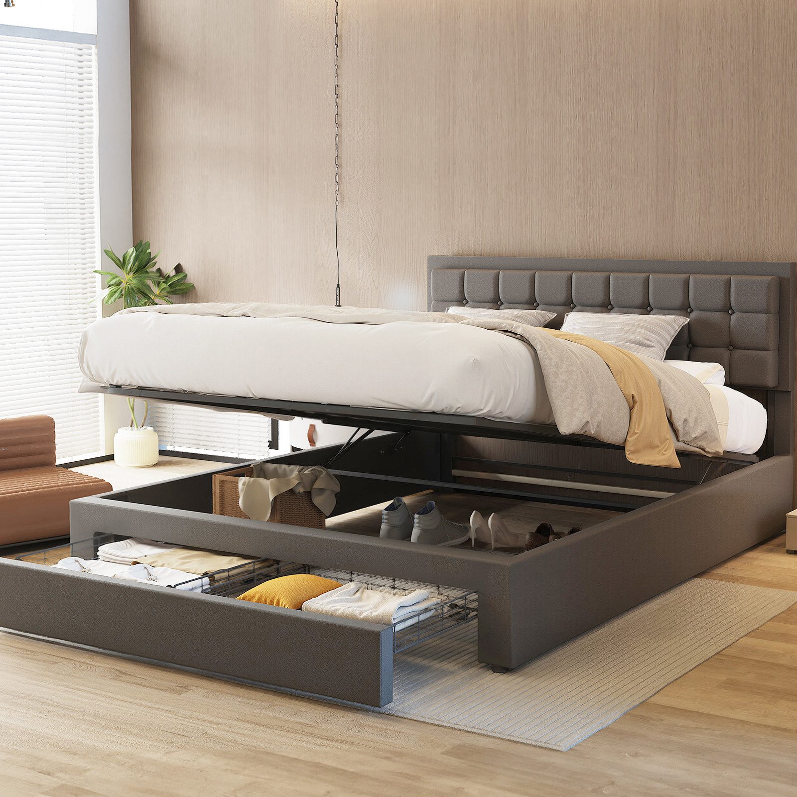 oyajia Polsterbett Doppelbett Polsterbett 140x200cm, Luftdruck anhebbarer S günstig online kaufen