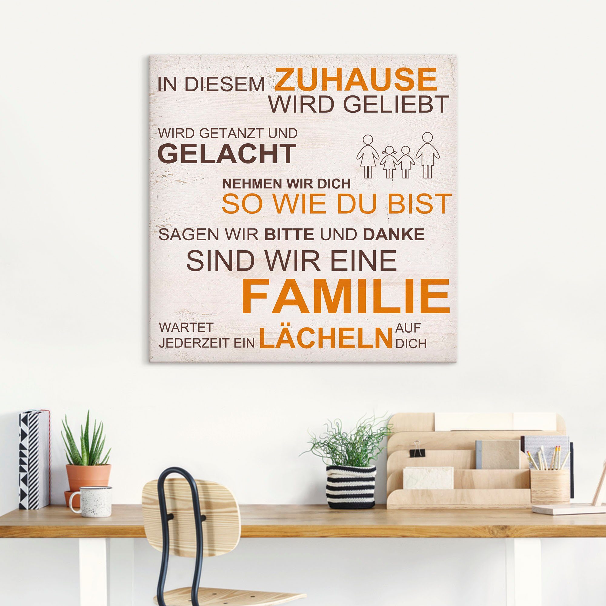 Artland Leinwandbild In diesem Zuhause - beige, Sprüche & Texte (1 St), auf Holzrahmen gespannt