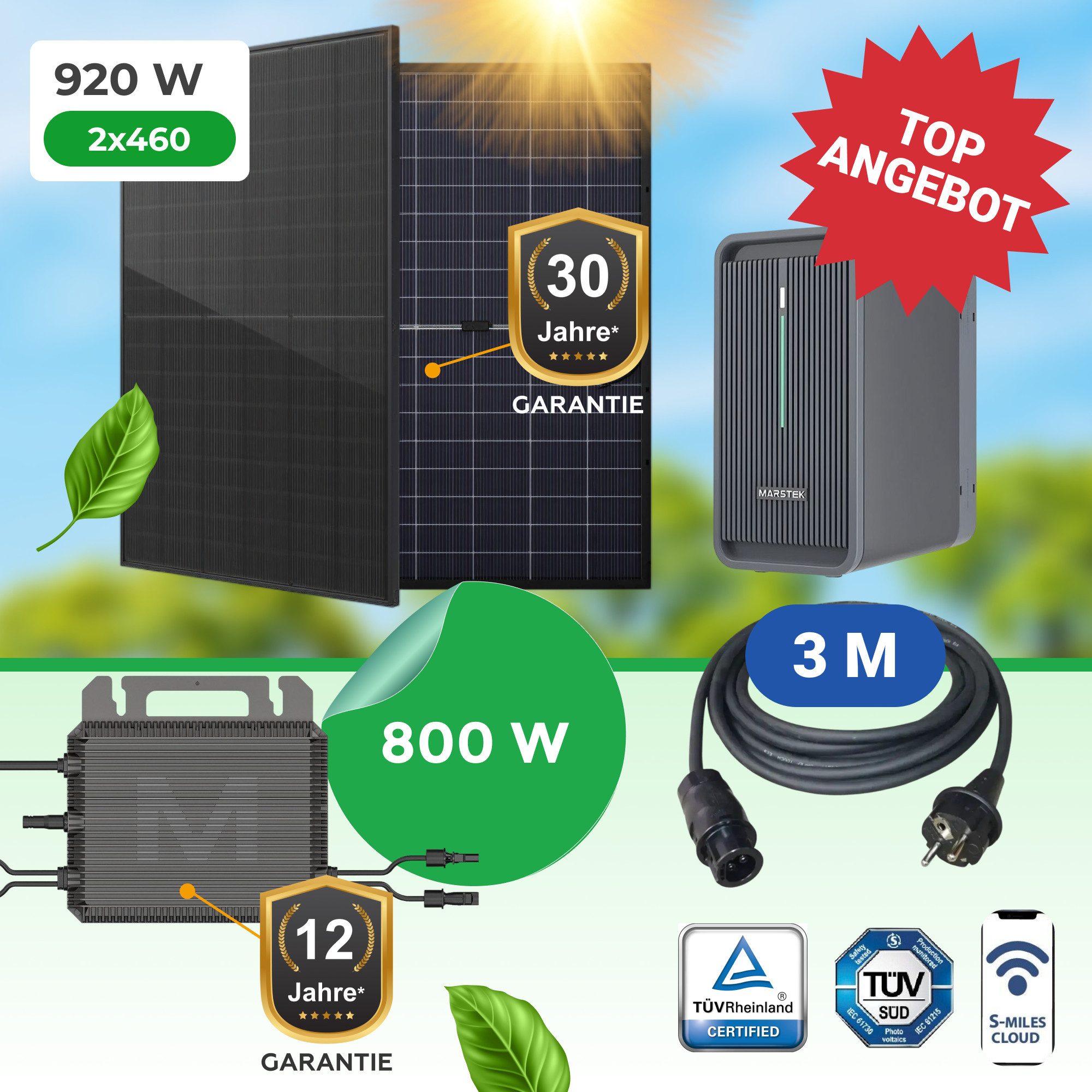 Paket.ag Balkonkraftwerk 920W mit Speicher 2,24 kWh, 800W Wechselrichter & Bifazialen Modulen, (1-St)