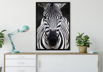 Pixxprint Leinwandbild Zebra Porträt, Wanddekoration (1 St), Leinwandbild fertig bespannt, in einem Schattenfugen-Bilderrahmen gefasst, inkl. Zackenaufhänger