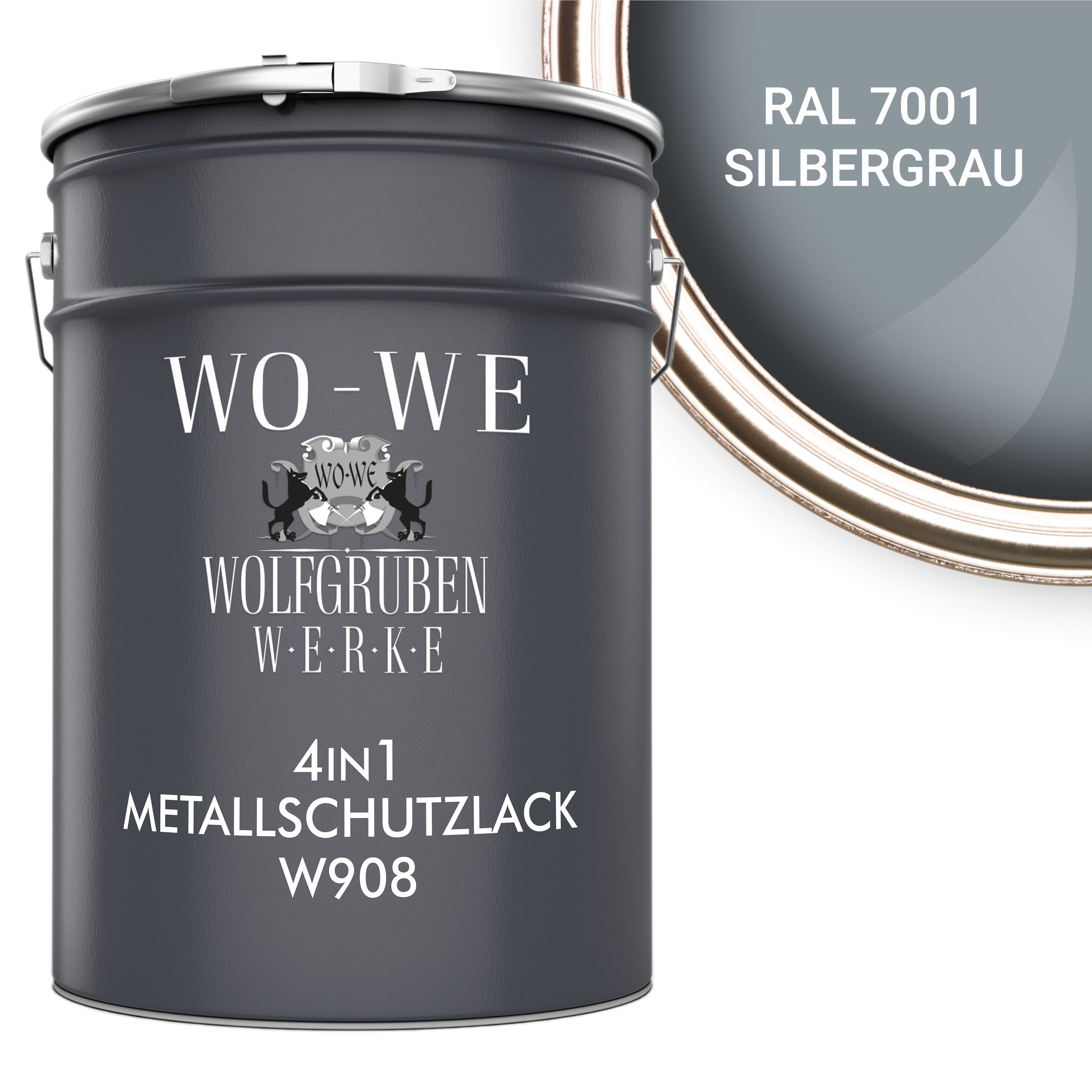 WO-WE Metallschutzlack 4in1 Metalllack Metallfarbe Metallschutzfarbe W908, 0.75L - 2,5L, Außenbereich