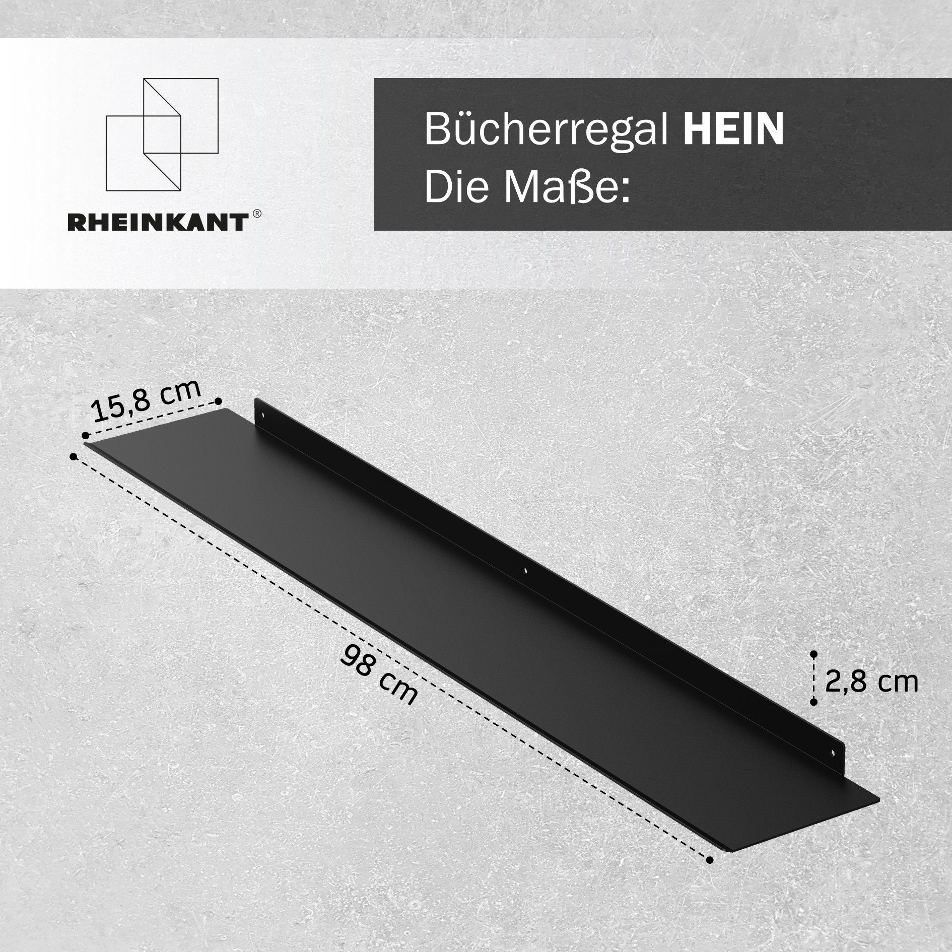 RHEINKANT Germany, Made Made 98 pulverbeschichtetem in cm, Stahl. hochwertigem Schweberegal, Aus Bücherregal HEIN, Germany, Schwarz in Wandregal