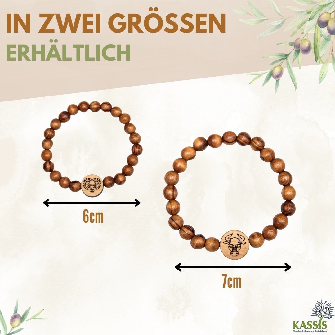 Kassis Geschenkartikel Armband mit Sternzeichen aus Olivenholzperlen Schmuckstück mit Horoskop, handgefertigt in Bethlehem, Geschenk zu mehreren Anlässen
