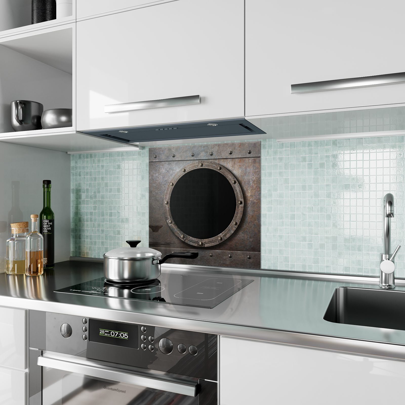 Primedeco Küchenrückwand mit Loch in Spritzschutz Motiv Metall Glas Küchenrückwand