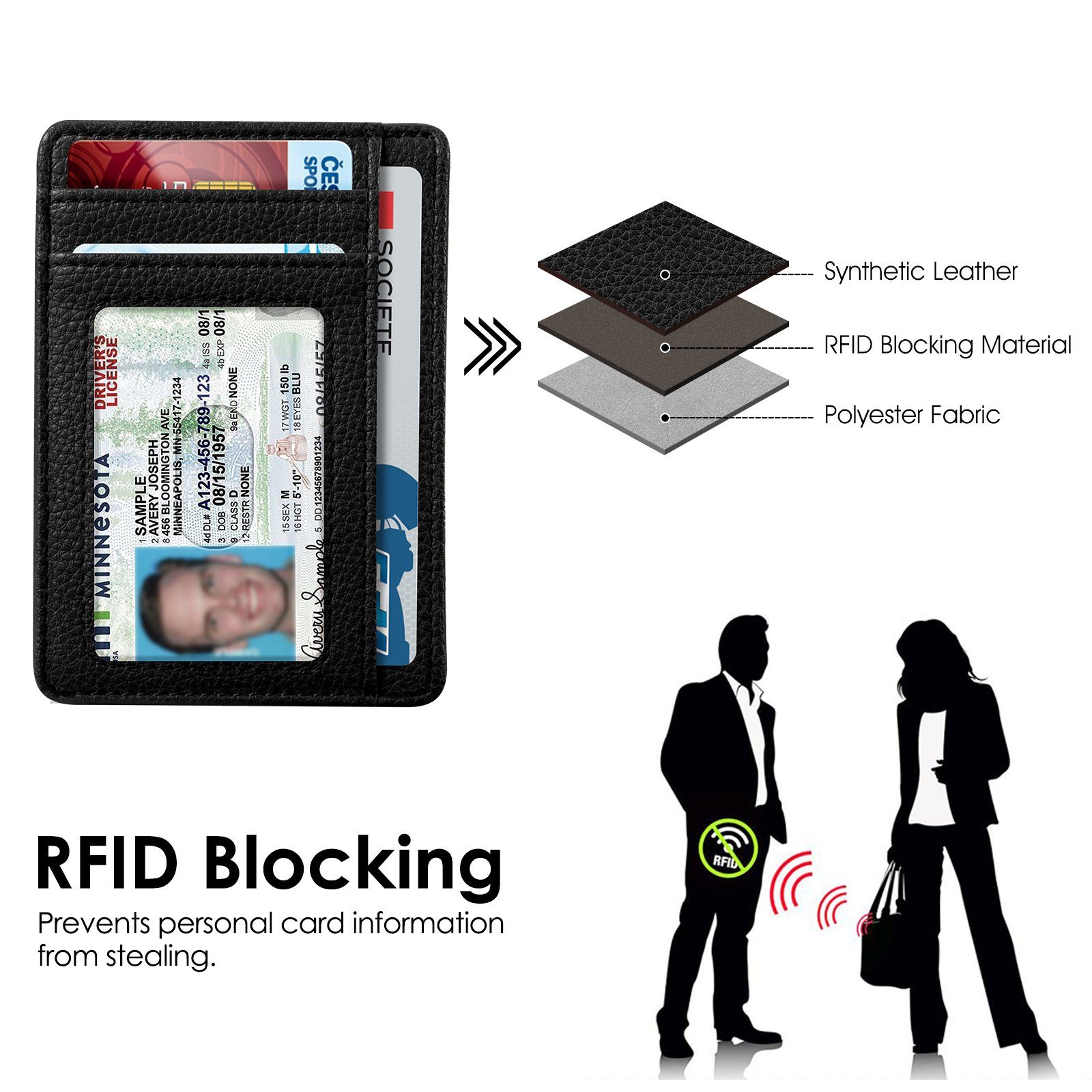 Fintie Geldbörse Flache Geldbörse Kartenetui, Premium Kunstleder RFID-Blocker, Slim Geldbeutel Kreditkartenetui mit ID-Fenster & Schnellzugriff-Fach