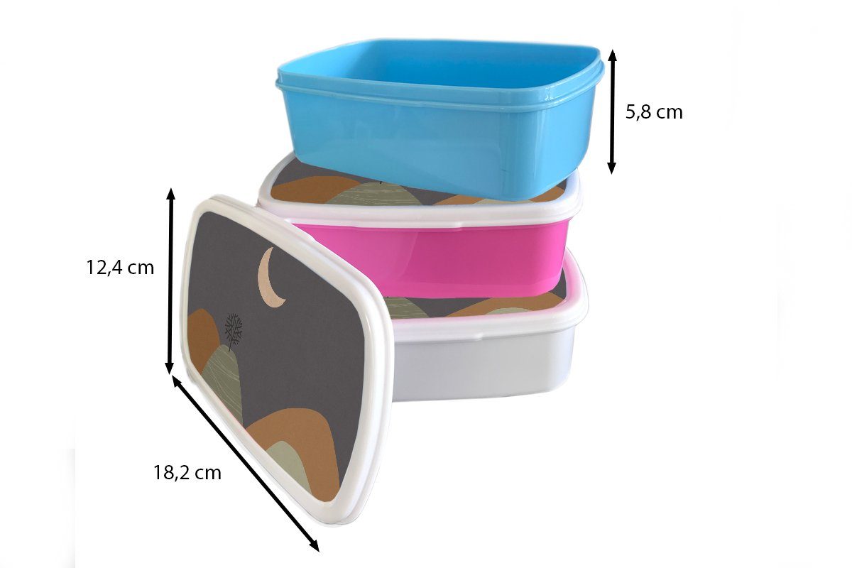 Pastell, weiß Brotbox MuchoWow für Berg - für und Mädchen - Erwachsene, Baum - Jungs Brotdose, Lunchbox (2-tlg), Kunststoff, und Mond Kinder