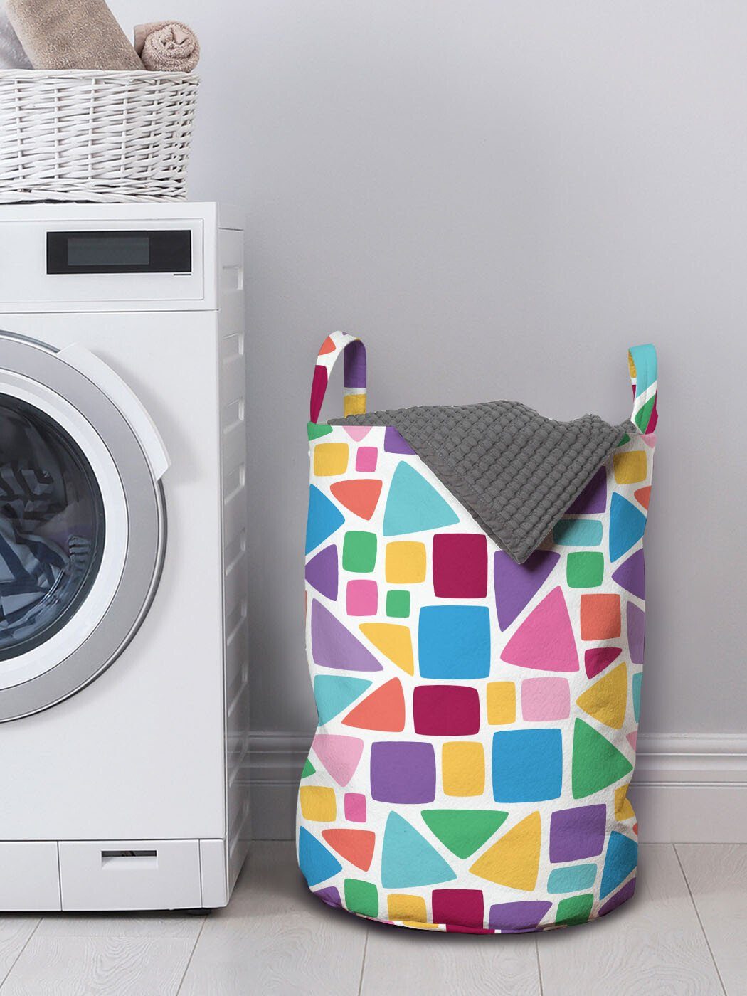 Wäschesäckchen Wäschekorb mit Abakuhaus Bunt für Waschsalons, Kordelzugverschluss Mosaik-Fliesen Abstrakte Griffen